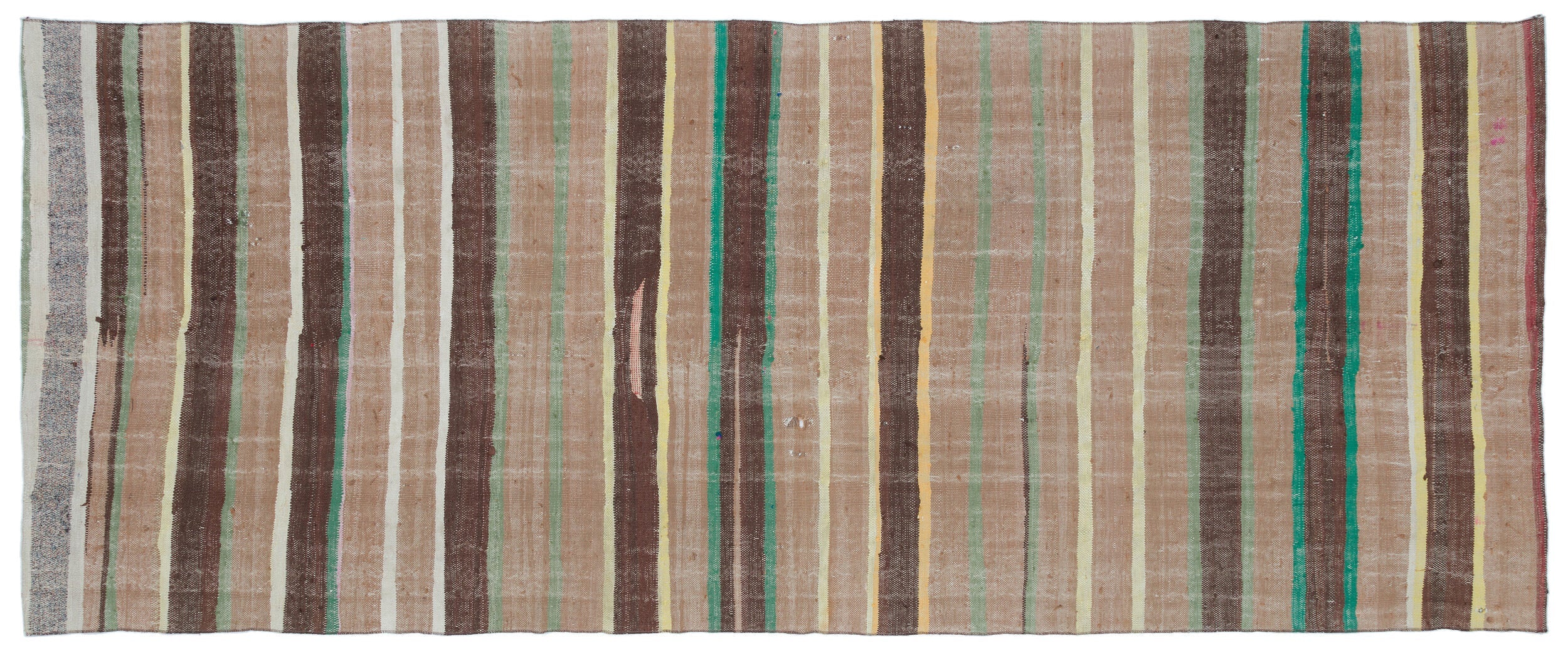 Girit Beige Striped Wool Handmade Area Rug 5'9" x 9'7"
