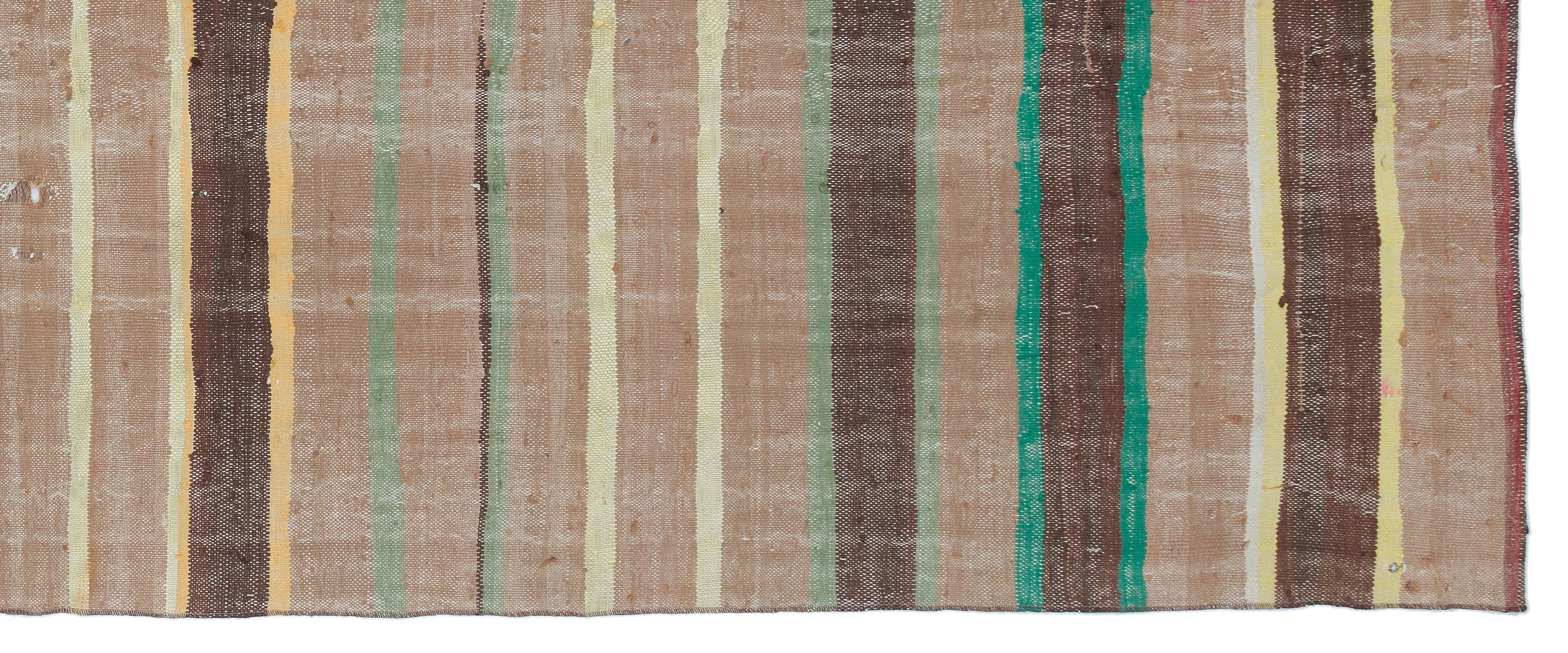 Girit Beige Striped Wool Handmade Area Rug 5'9" x 9'7"