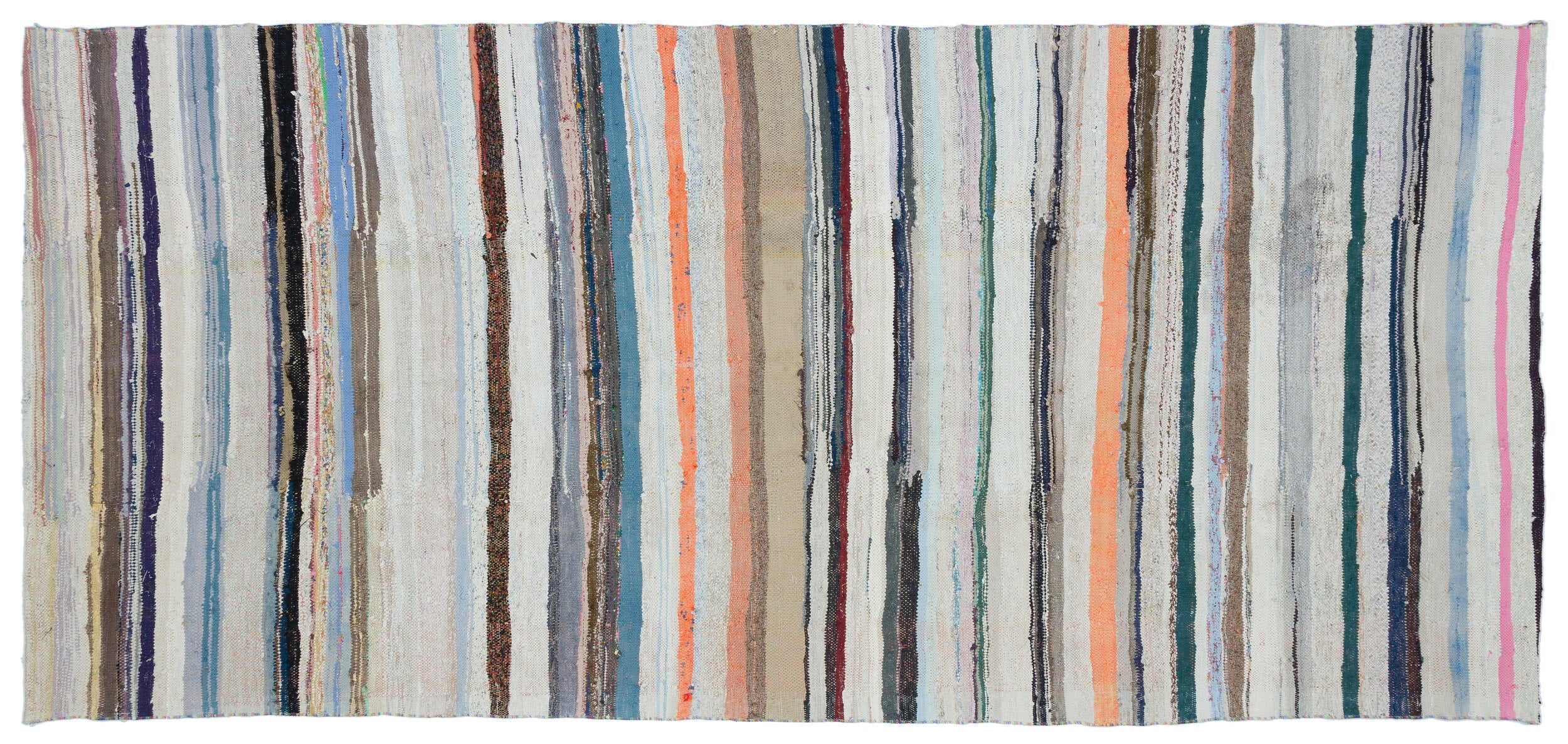 Girit Beige Striped Wool Handmade Area Rug 5'3" x 11'8"