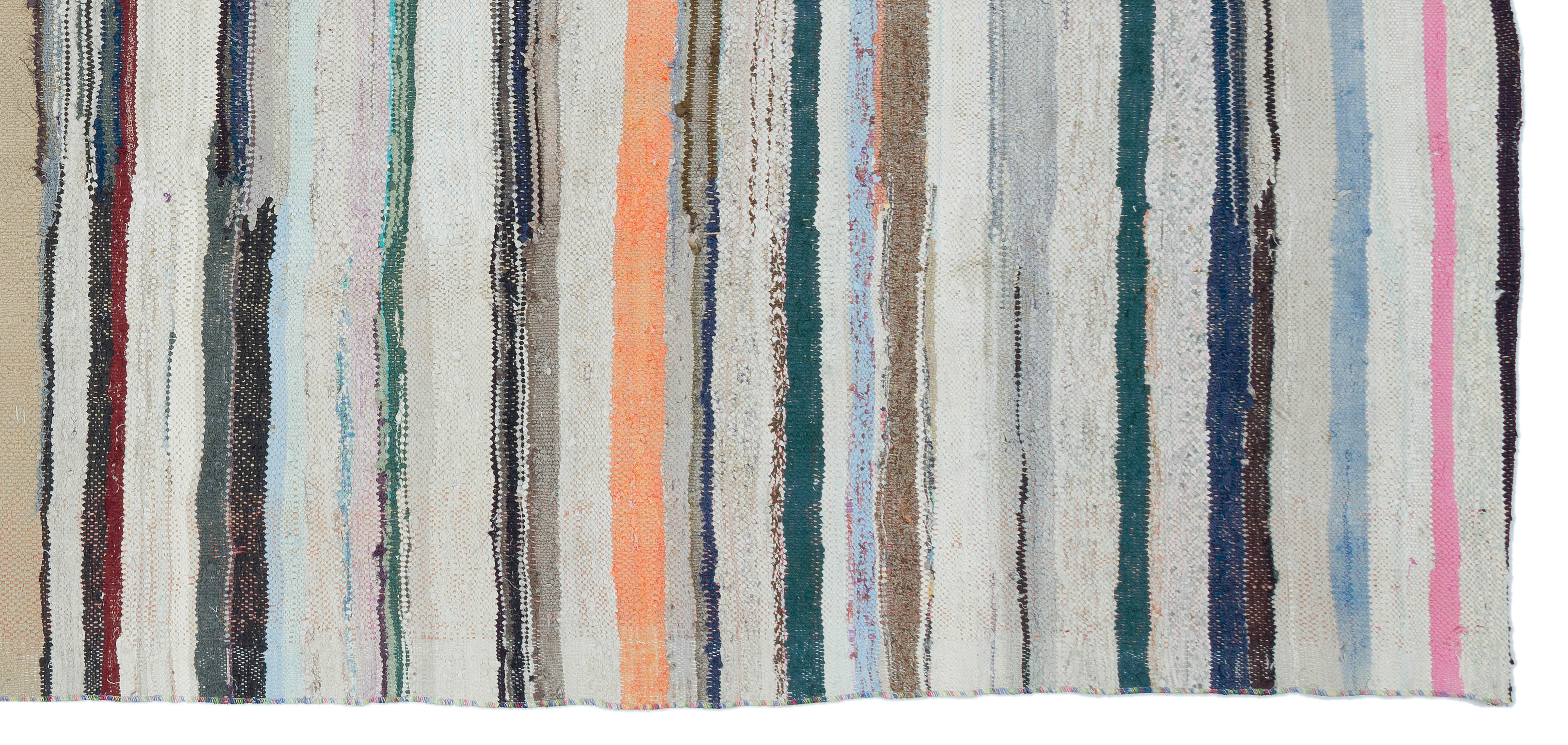 Girit Beige Striped Wool Handmade Area Rug 5'3" x 11'8"
