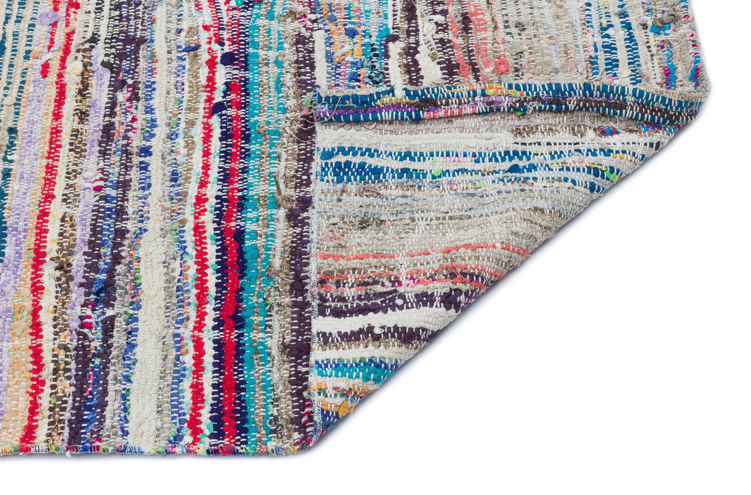 Girit White Striped Wool Handmade Area Rug 4'7" x 7'9"