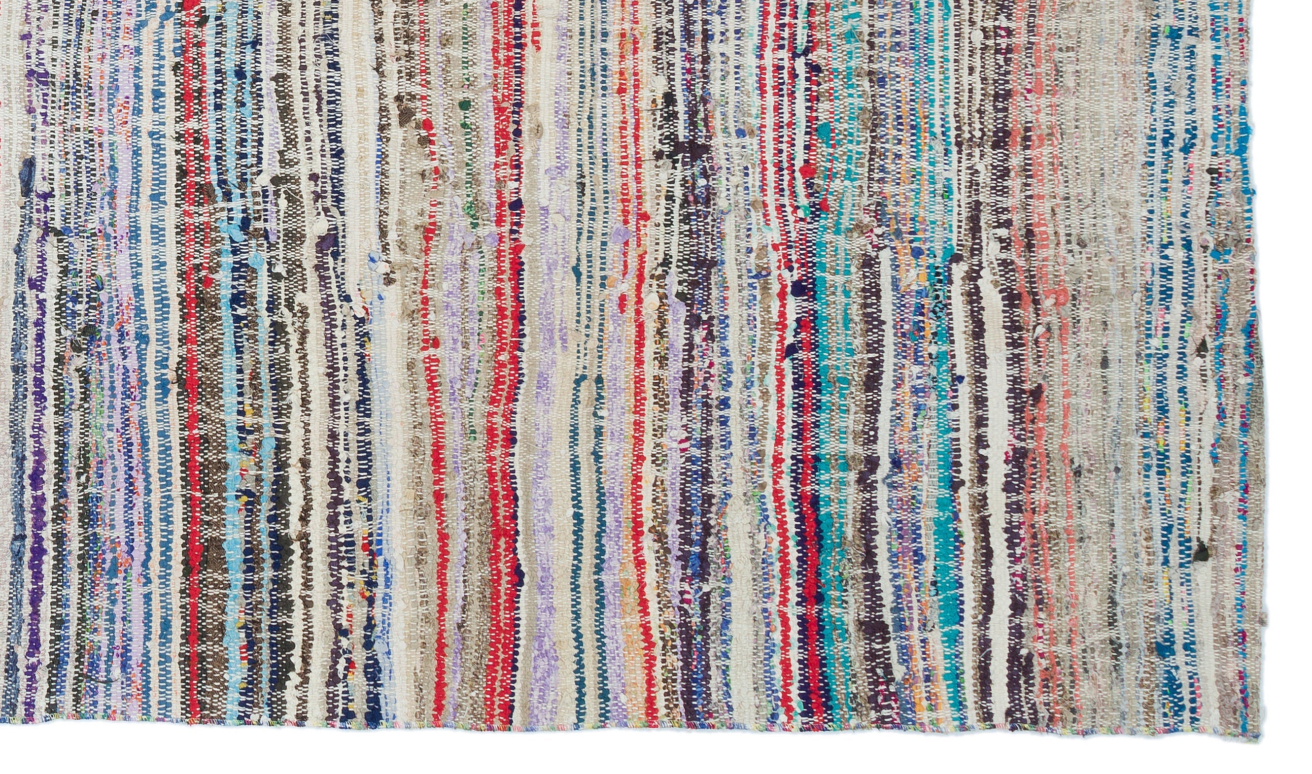 Girit White Striped Wool Handmade Area Rug 4'7" x 7'9"