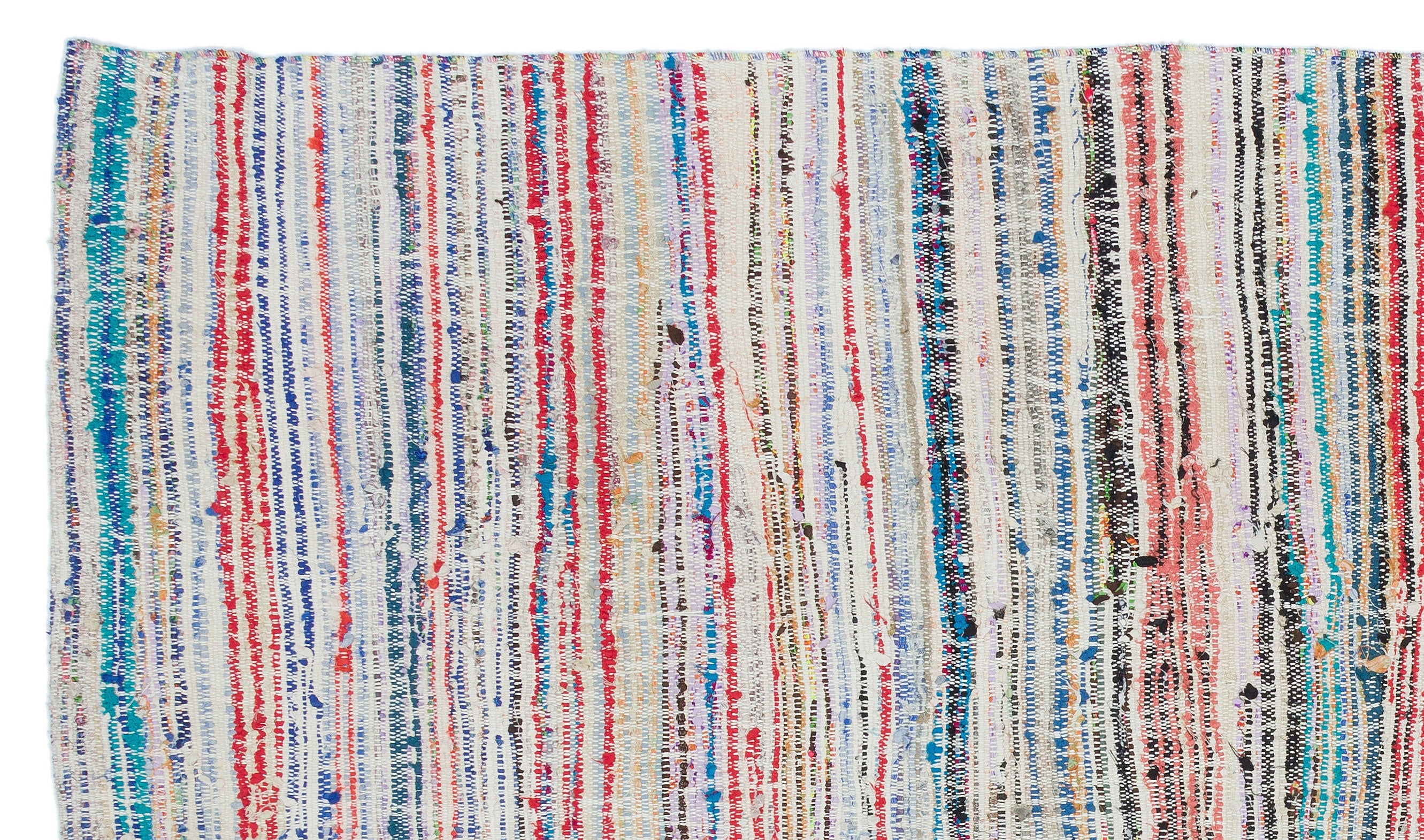 Girit White Striped Wool Handmade Area Rug 4'7" x 7'9"