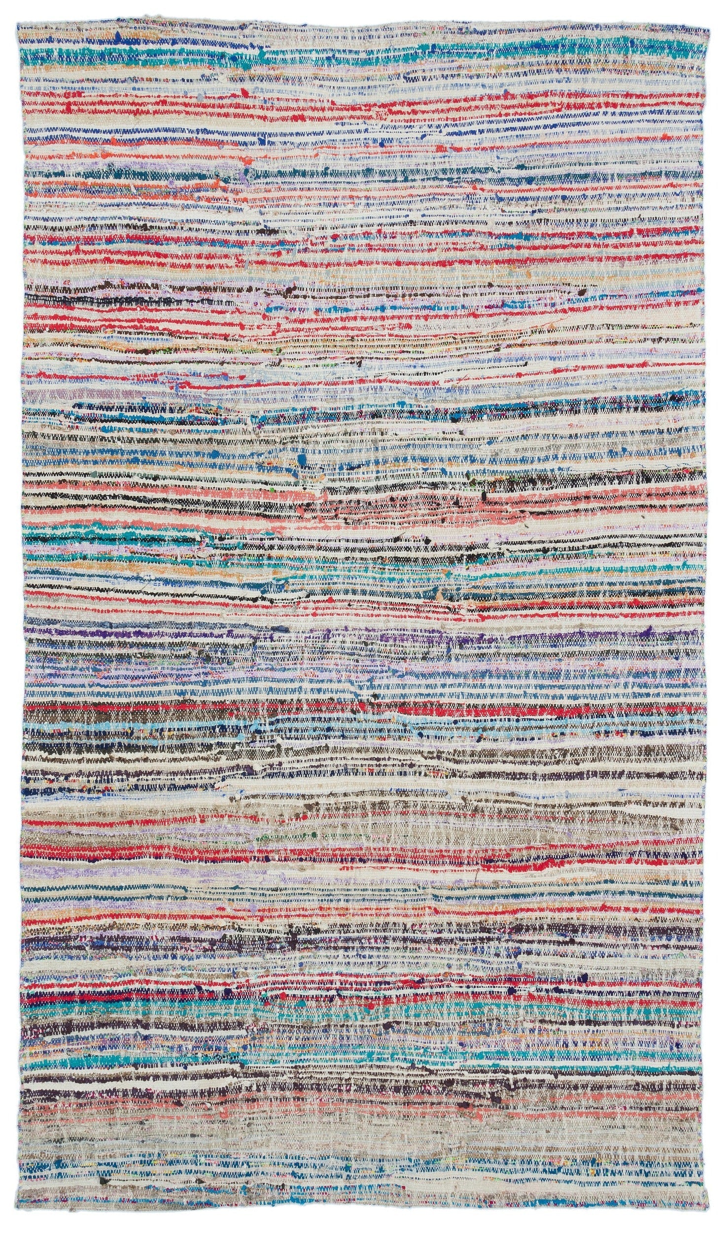 Girit White Striped Wool Handmade Area Rug 4'7" x 7'9"
