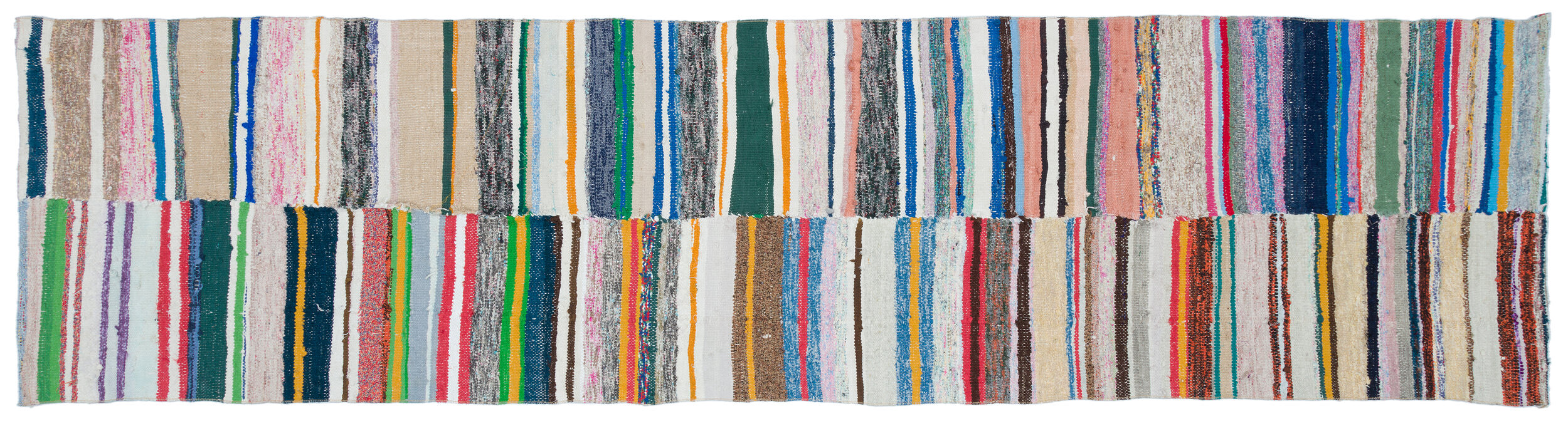 Girit Beige Striped Wool Handmade Area Rug 3'2" x 12'7"