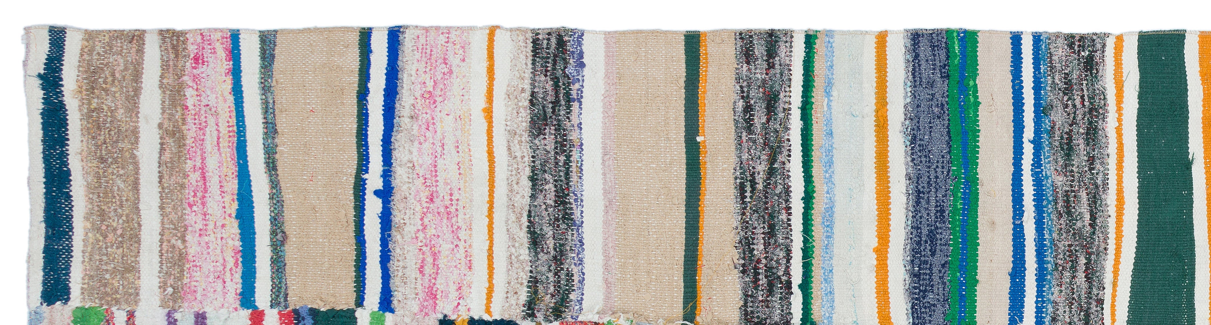 Girit Beige Striped Wool Handmade Area Rug 3'2" x 12'7"