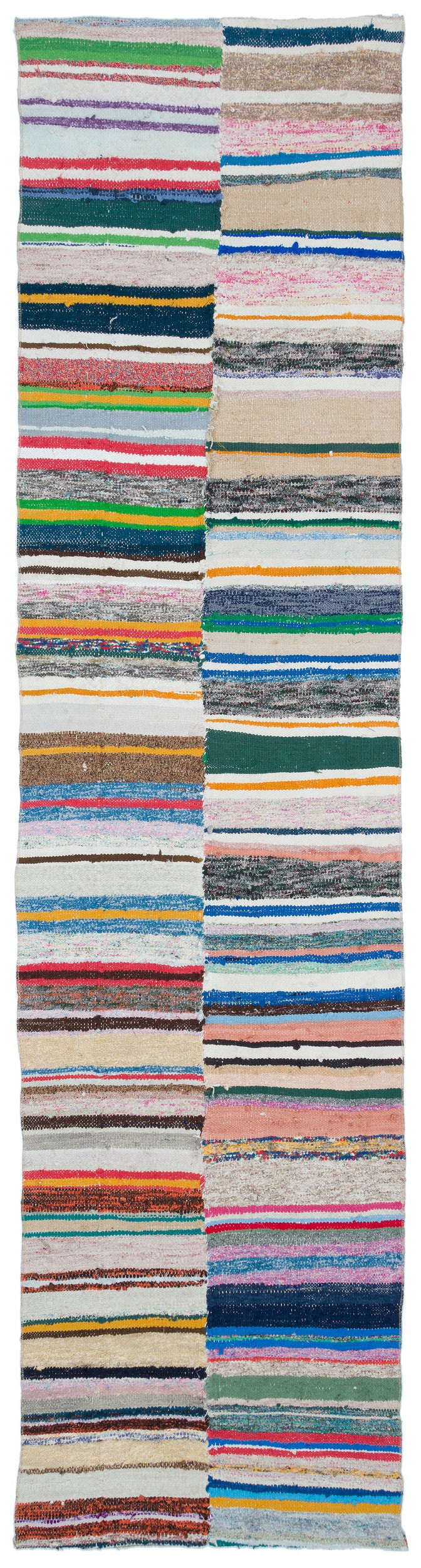 Girit Beige Striped Wool Handmade Area Rug 3'2" x 12'7"