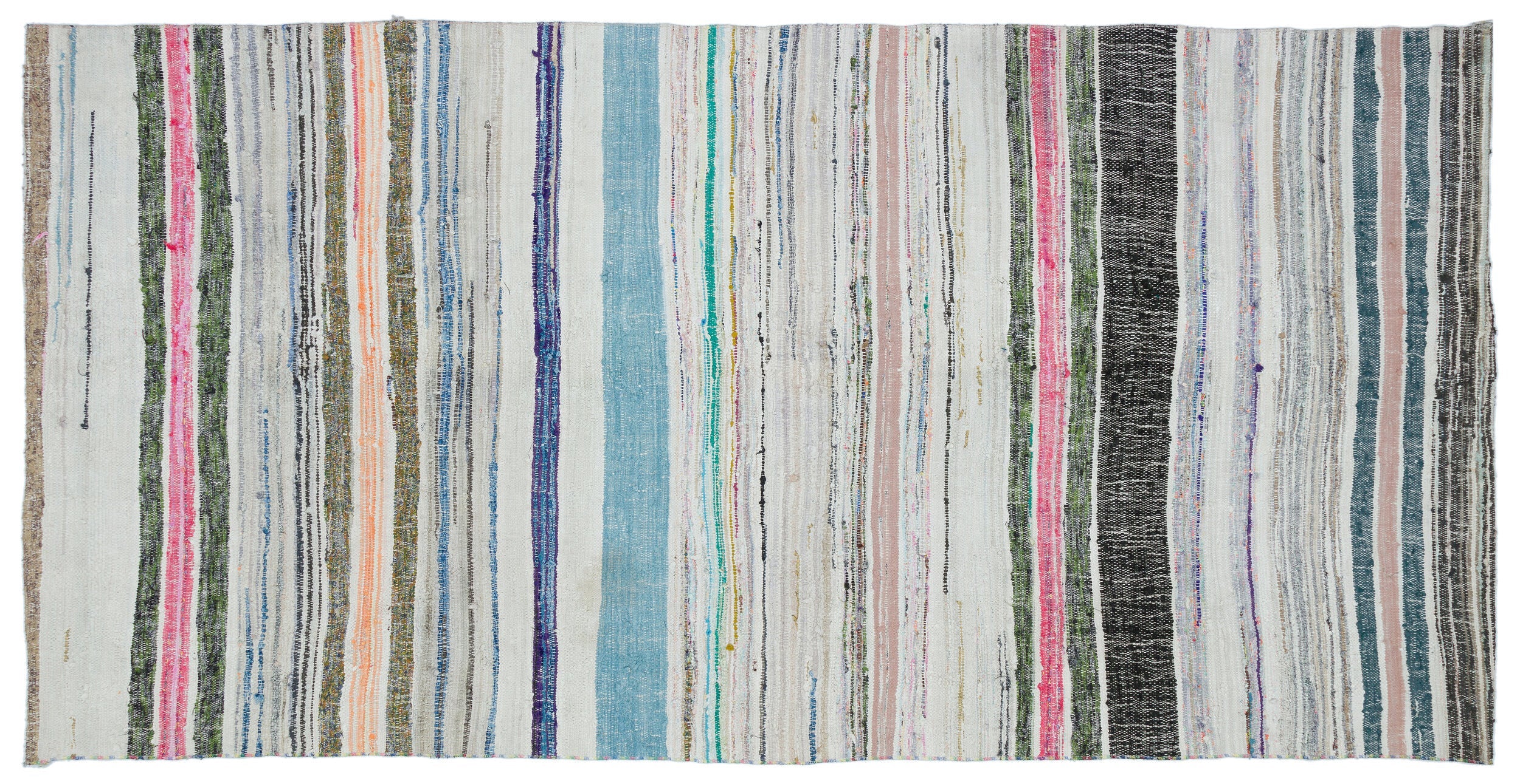 Girit Beige Striped Wool Handmade Area Rug 5'6" x 8'6"