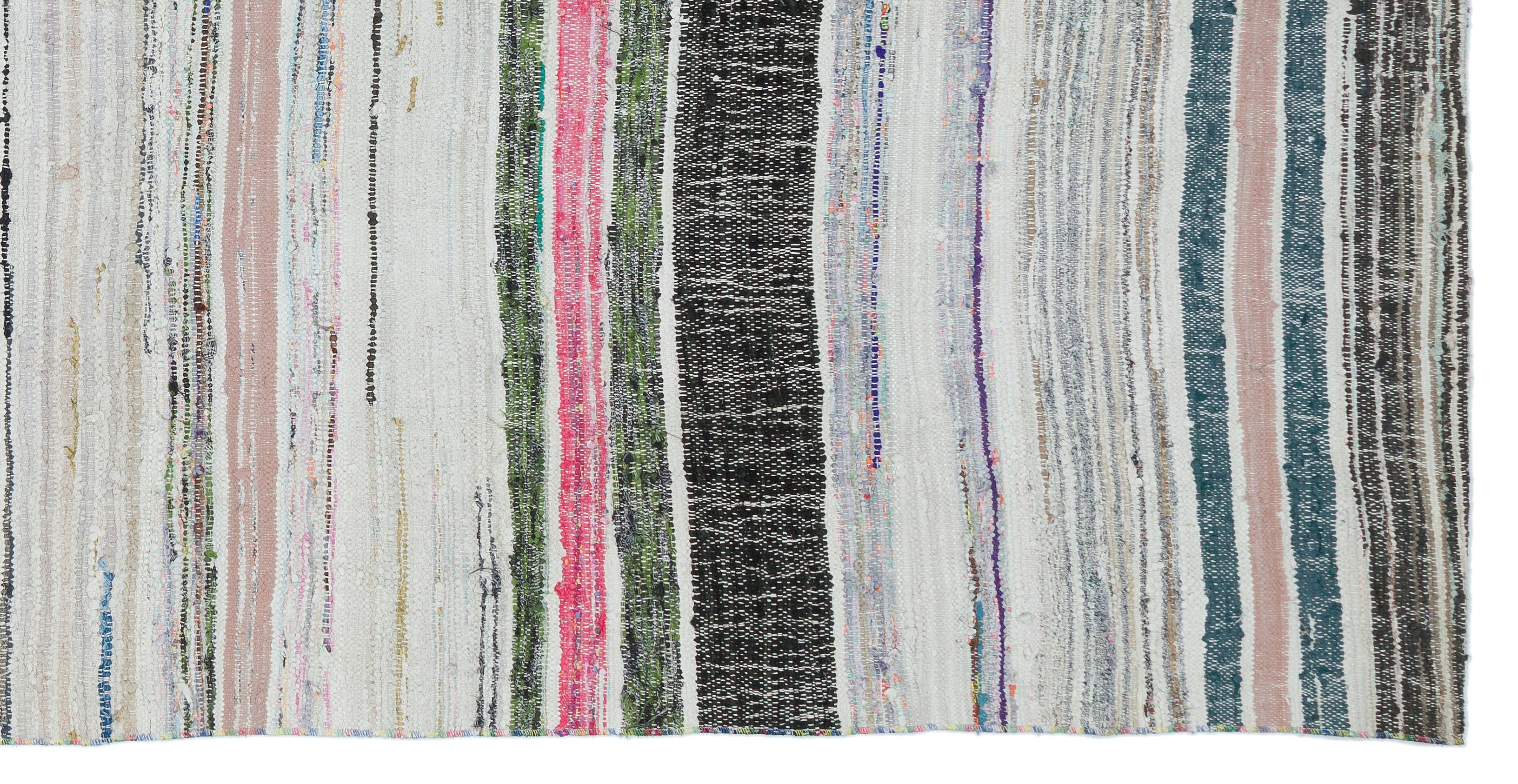 Girit Beige Striped Wool Handmade Area Rug 5'6" x 8'6"