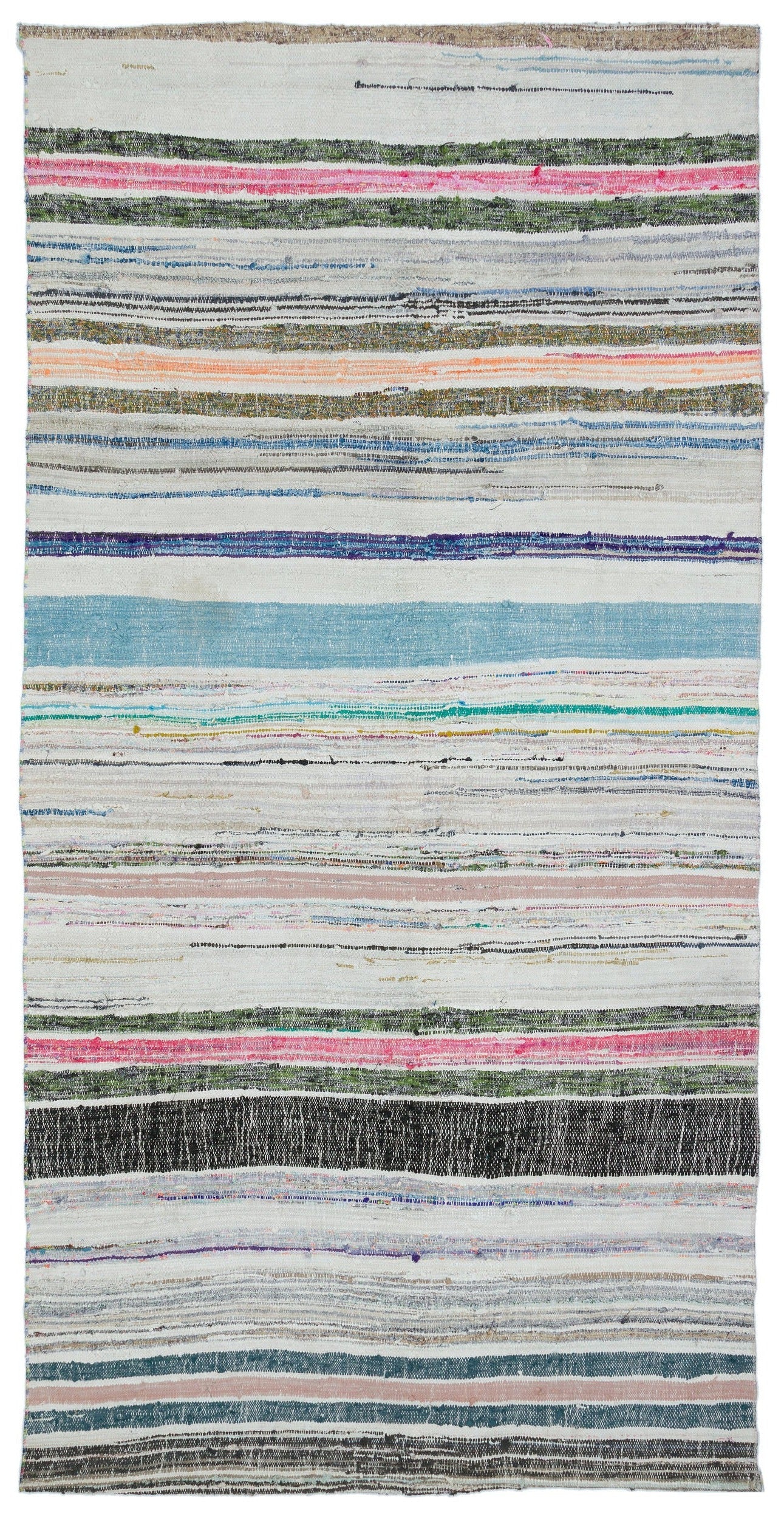 Girit Beige Striped Wool Handmade Area Rug 5'6" x 8'6"