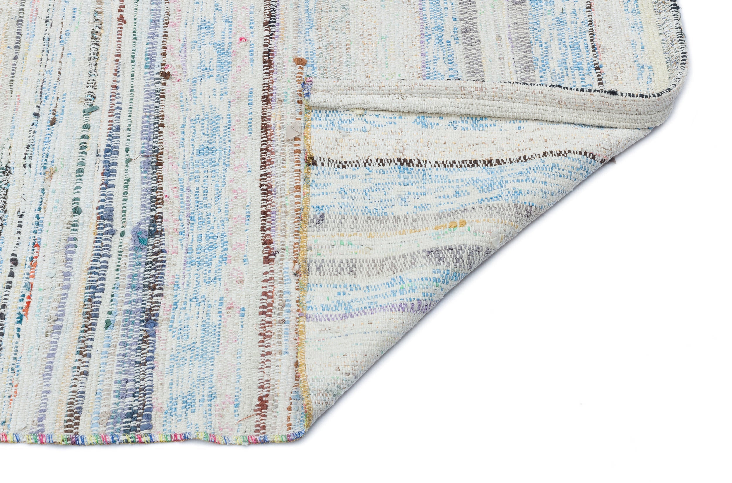 Girit Blue Striped Wool Handmade Area Rug 5'2" x 7'7"
