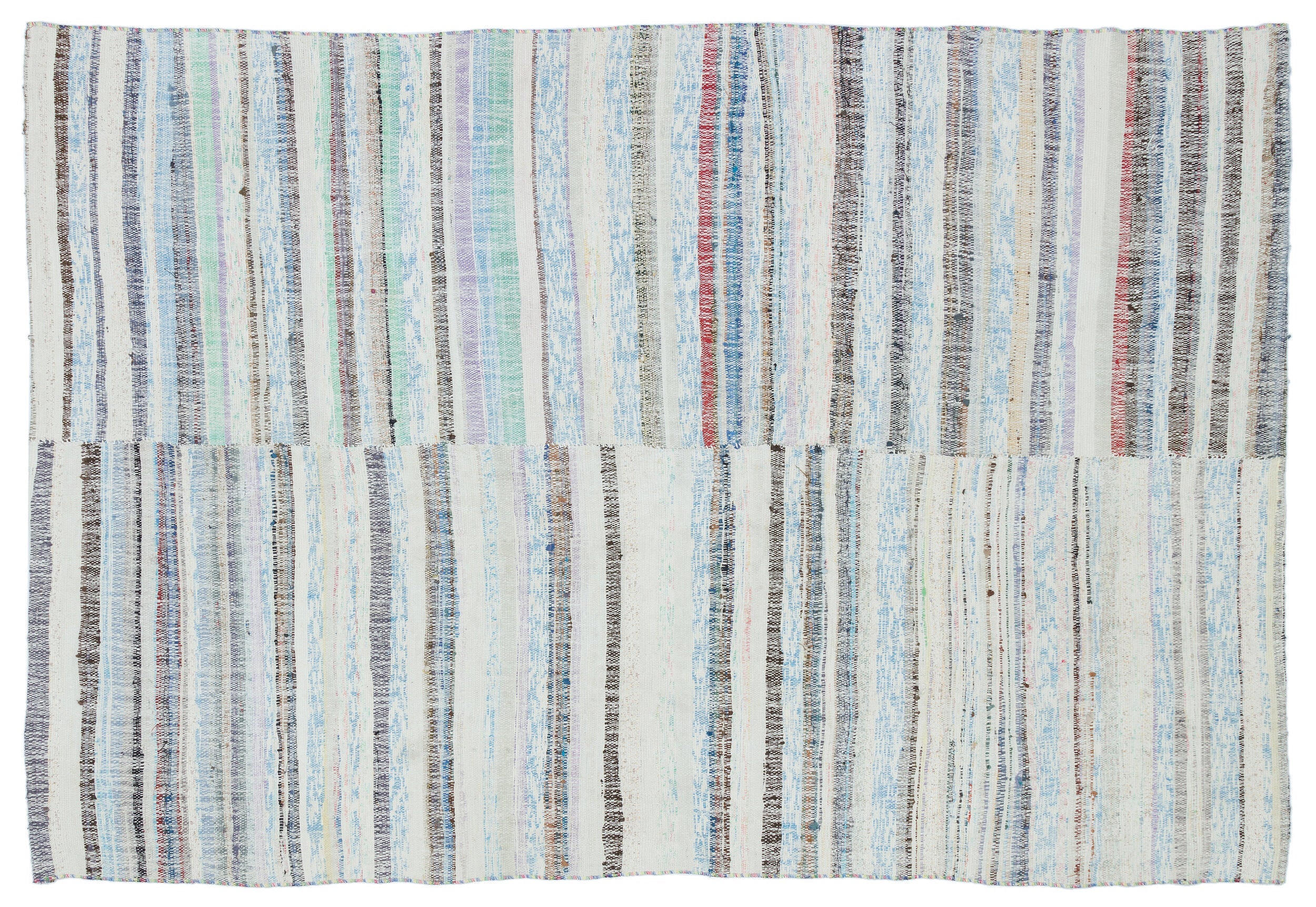 Girit Blue Striped Wool Handmade Area Rug 5'2" x 7'7"