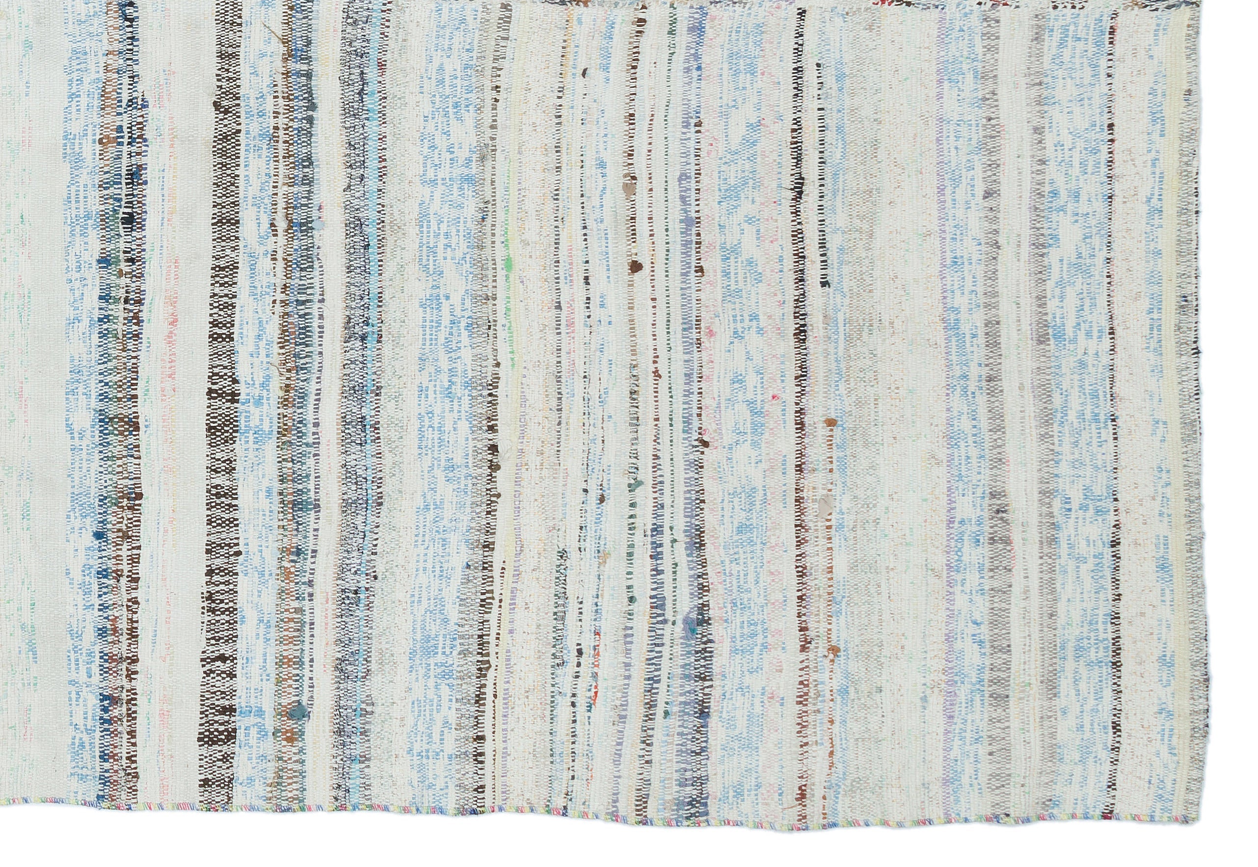 Girit Blue Striped Wool Handmade Area Rug 5'2" x 7'7"
