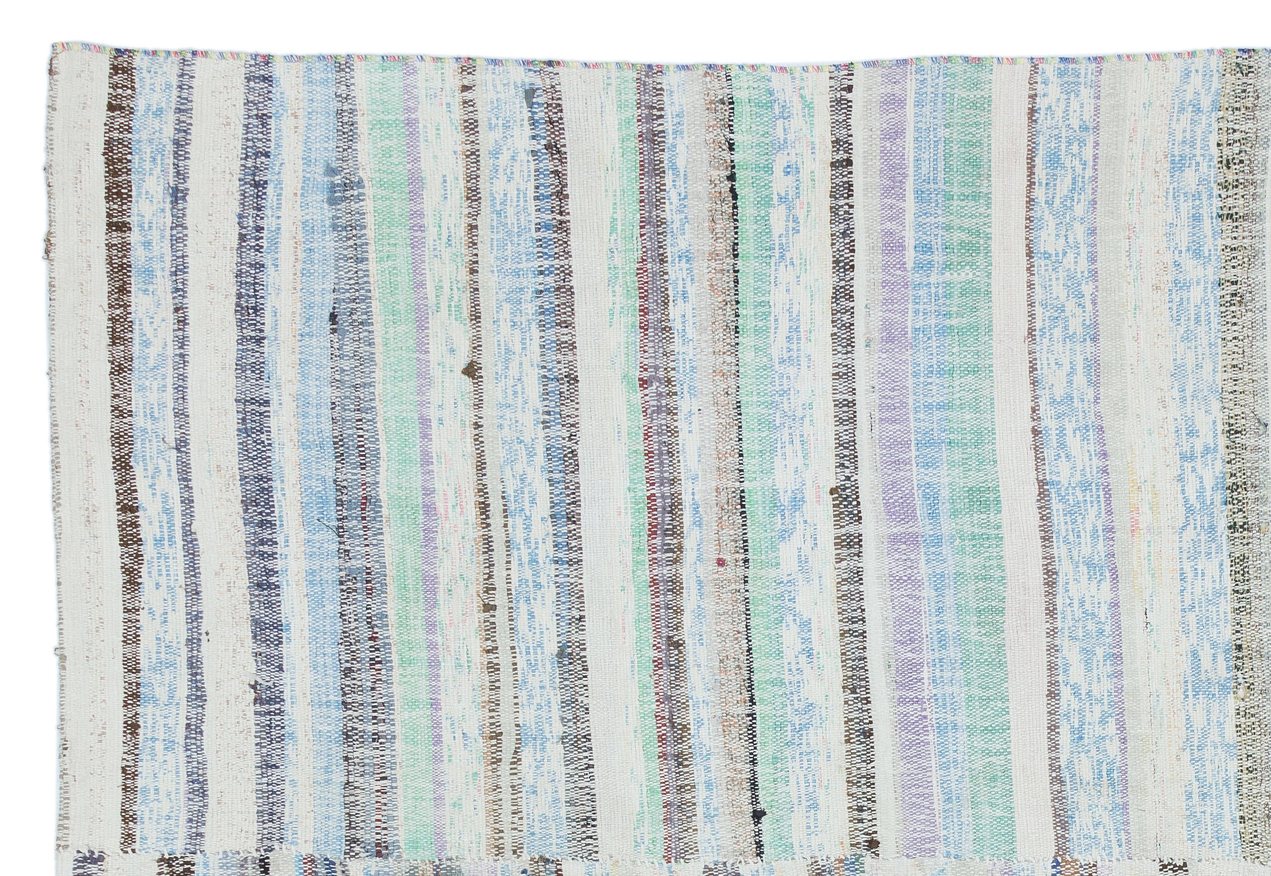 Girit Blue Striped Wool Handmade Area Rug 5'2" x 7'7"