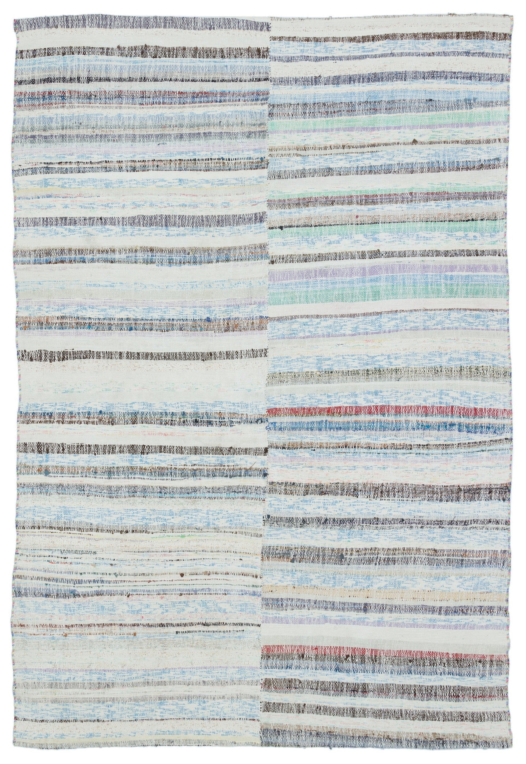 Girit Blue Striped Wool Handmade Area Rug 5'2" x 7'7"