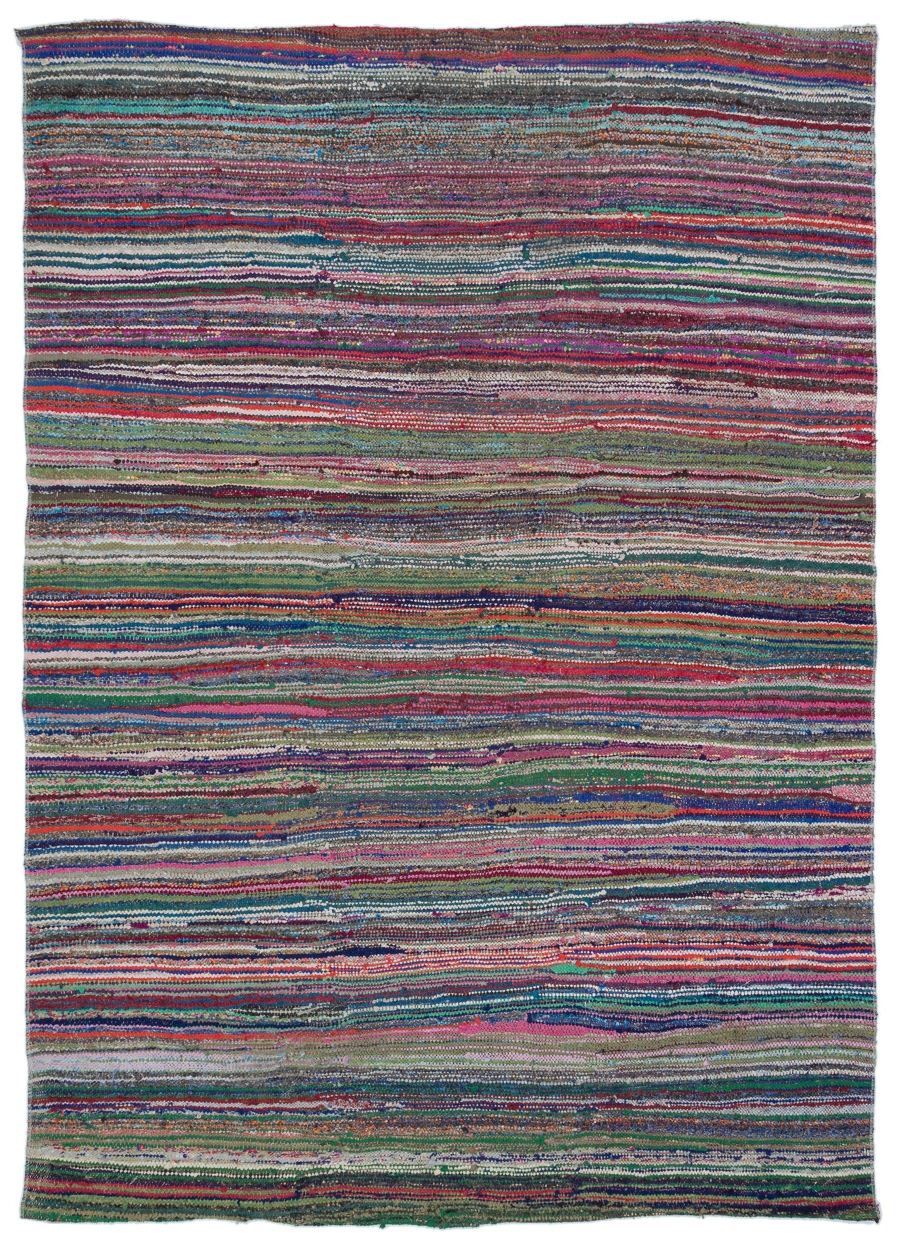 Girit Beige Striped Wool Handmade Area Rug 5'7" x 7'8"