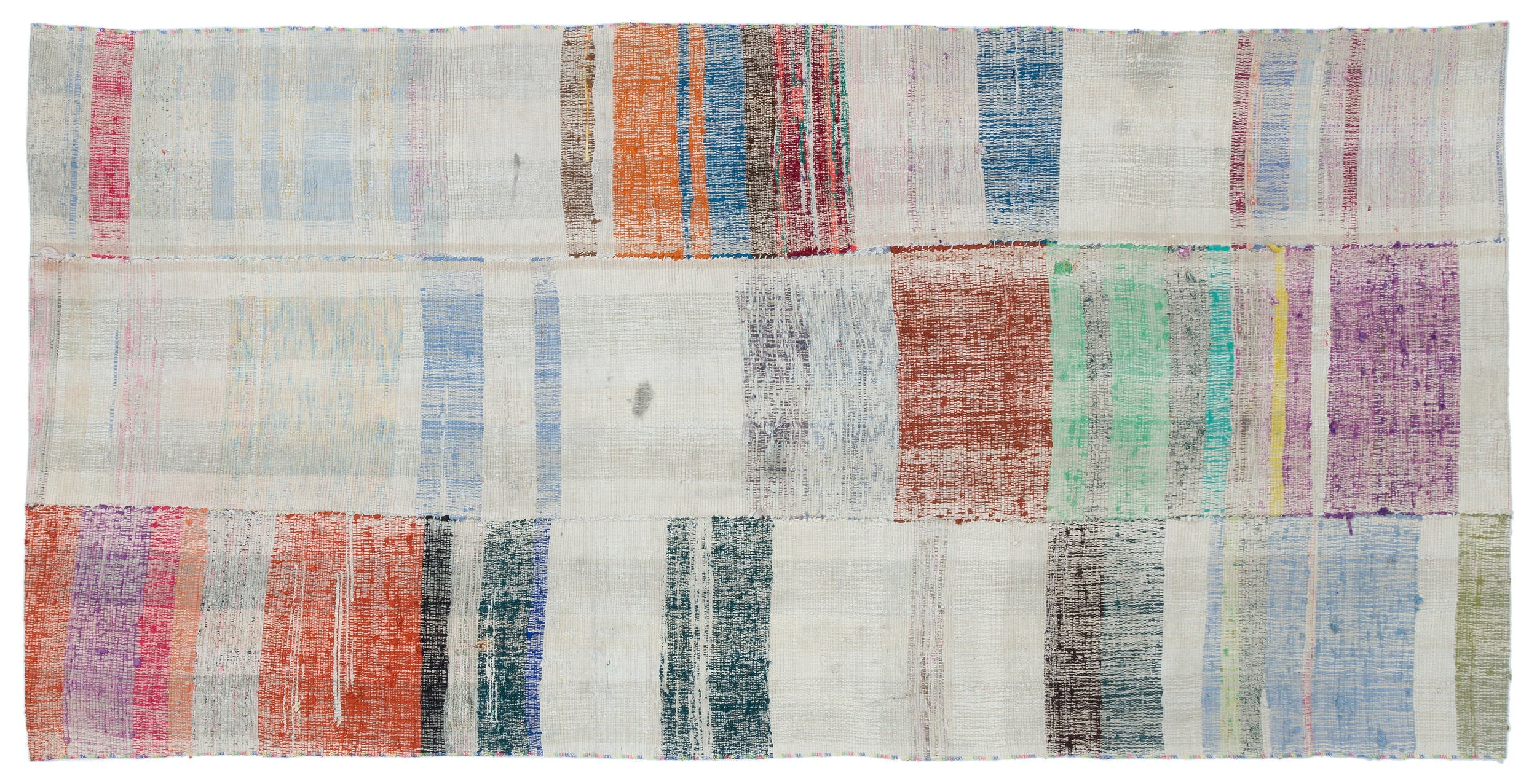 Girit White Striped Wool Handmade Area Rug 4'3" x 8'7"