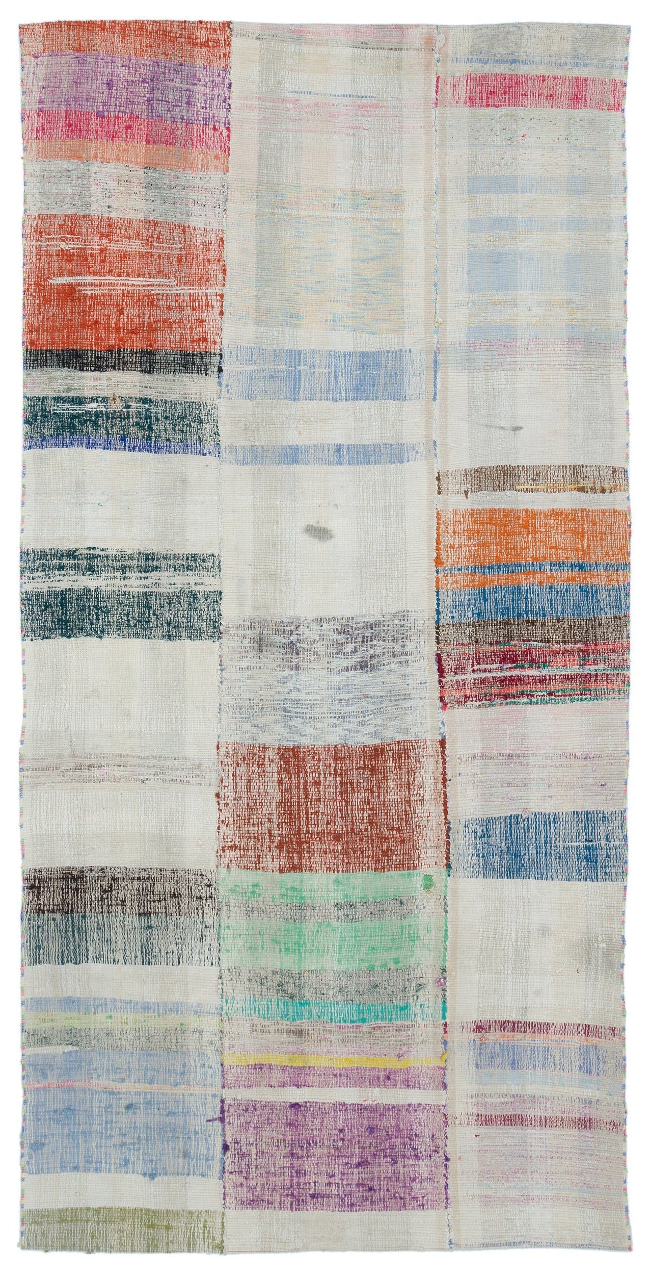 Girit White Striped Wool Handmade Area Rug 4'3" x 8'7"