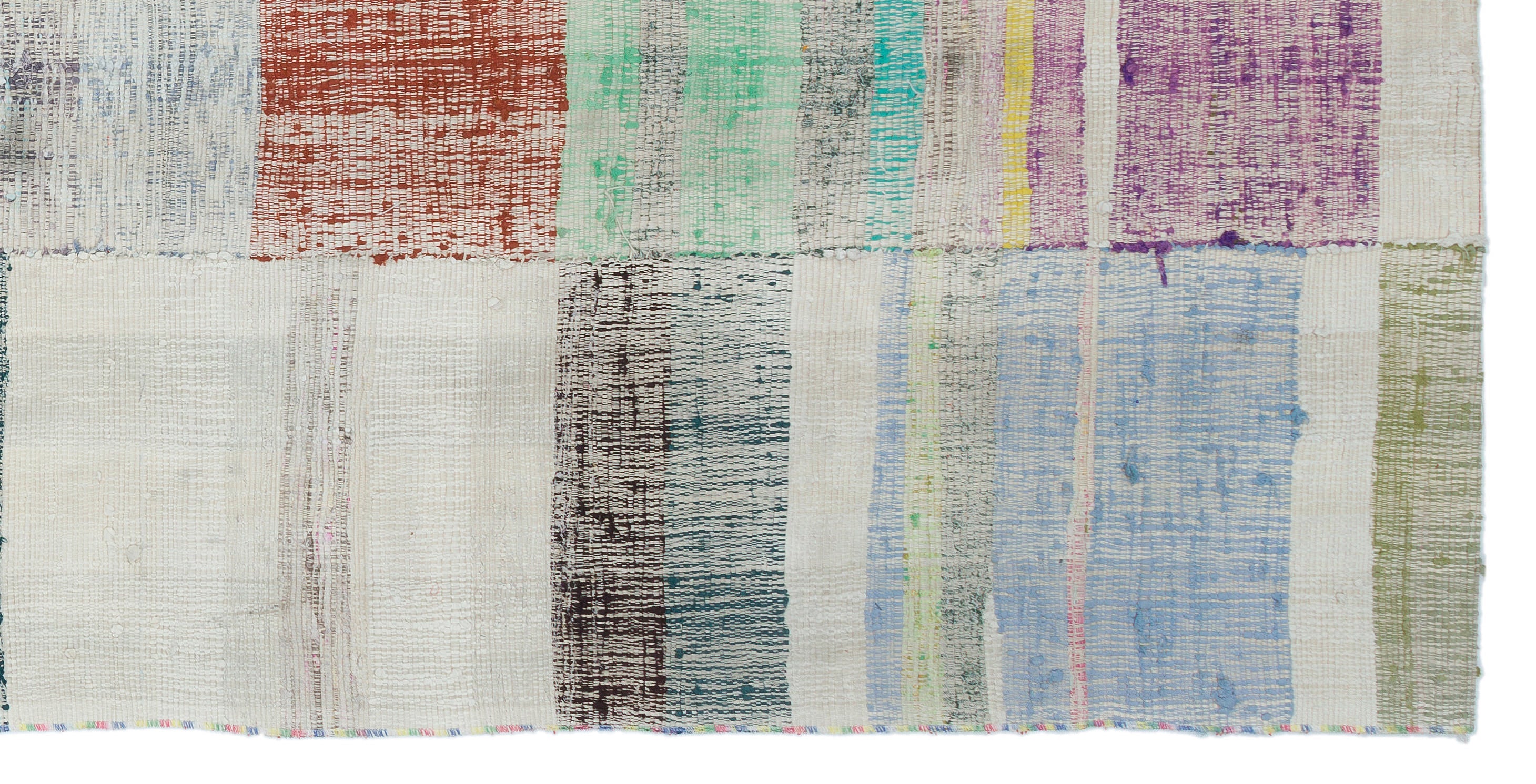 Girit White Striped Wool Handmade Area Rug 4'3" x 8'7"