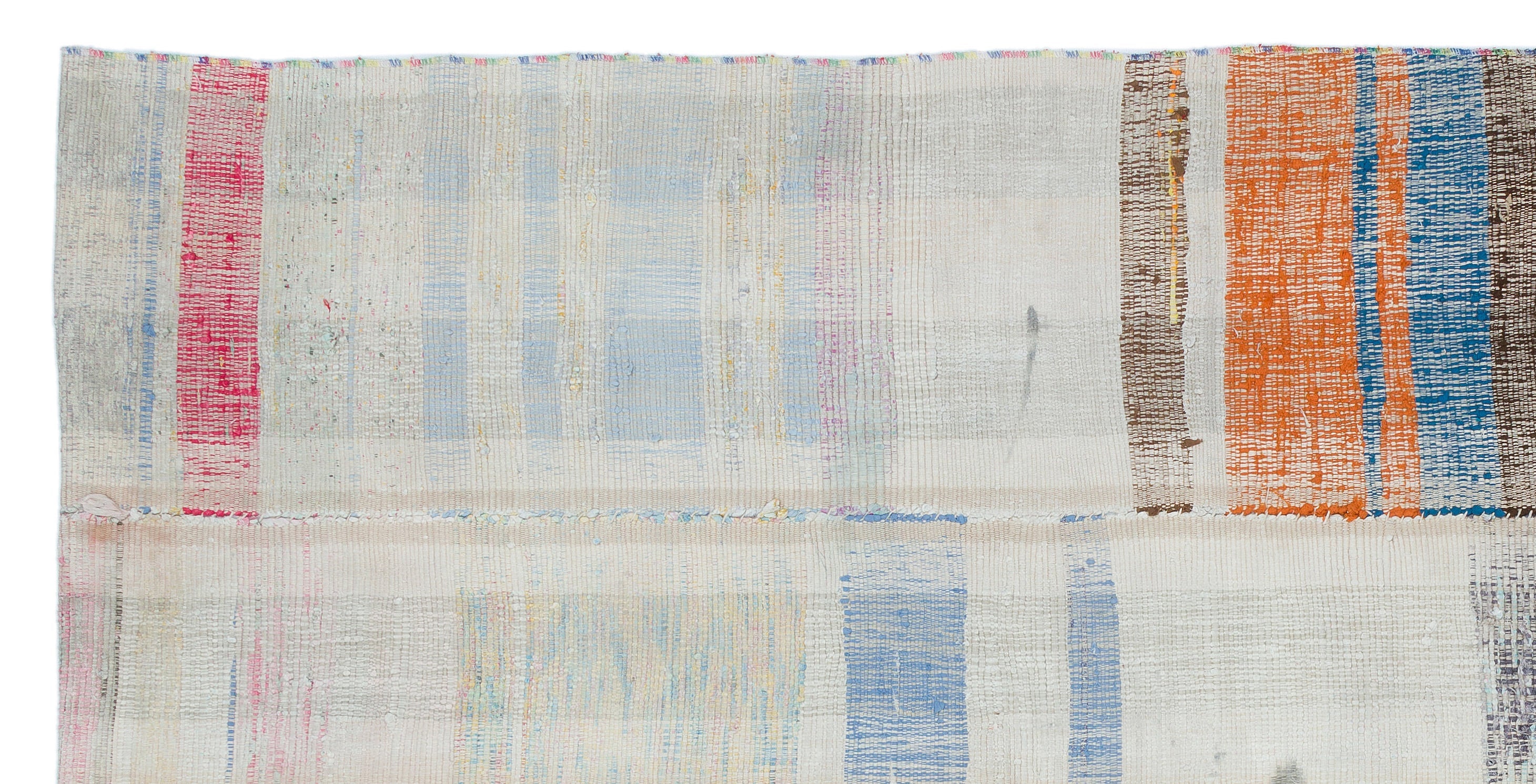 Girit White Striped Wool Handmade Area Rug 4'3" x 8'7"