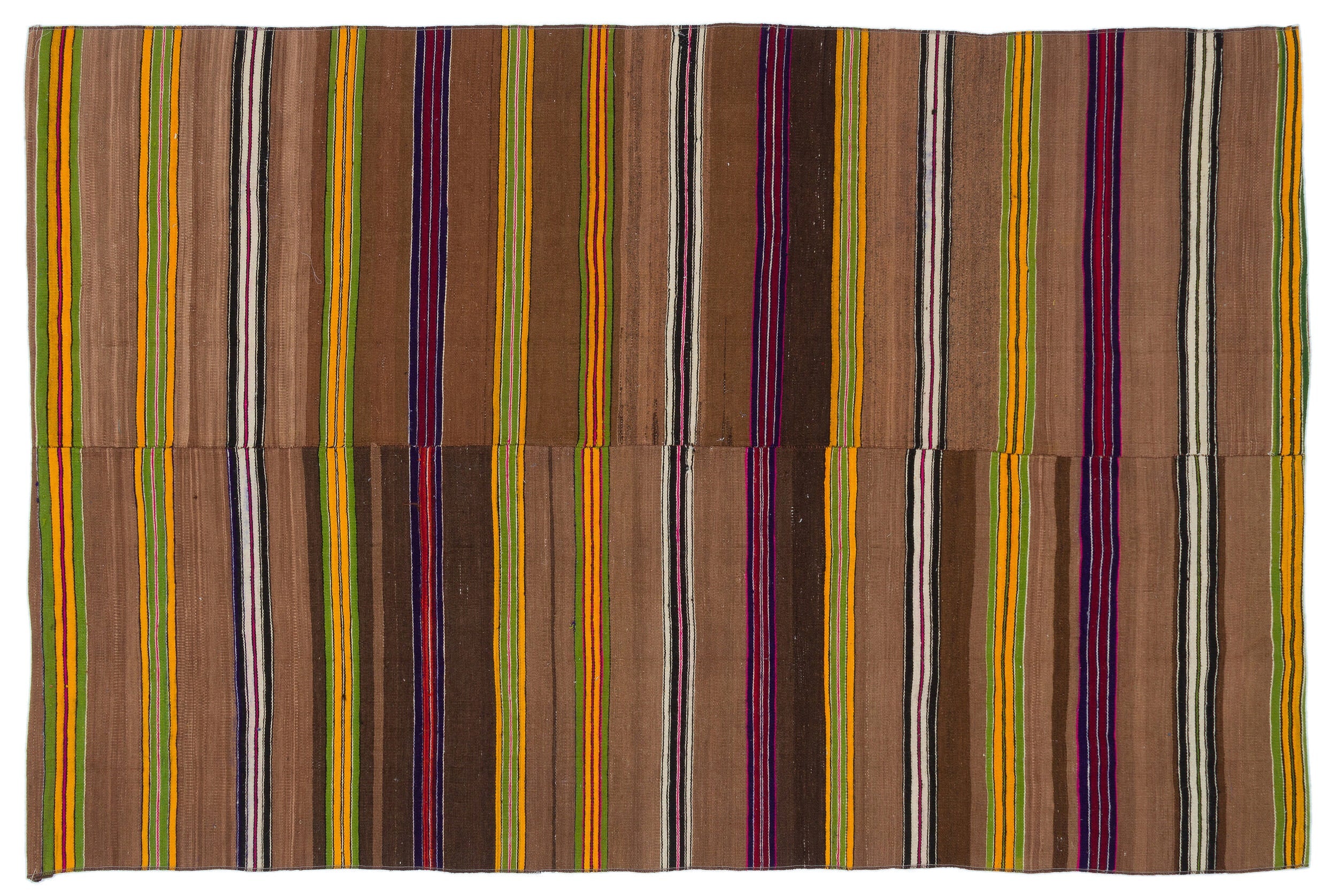Girit Brown Striped Wool Handmade Area Rug 4'8" x 6'11"
