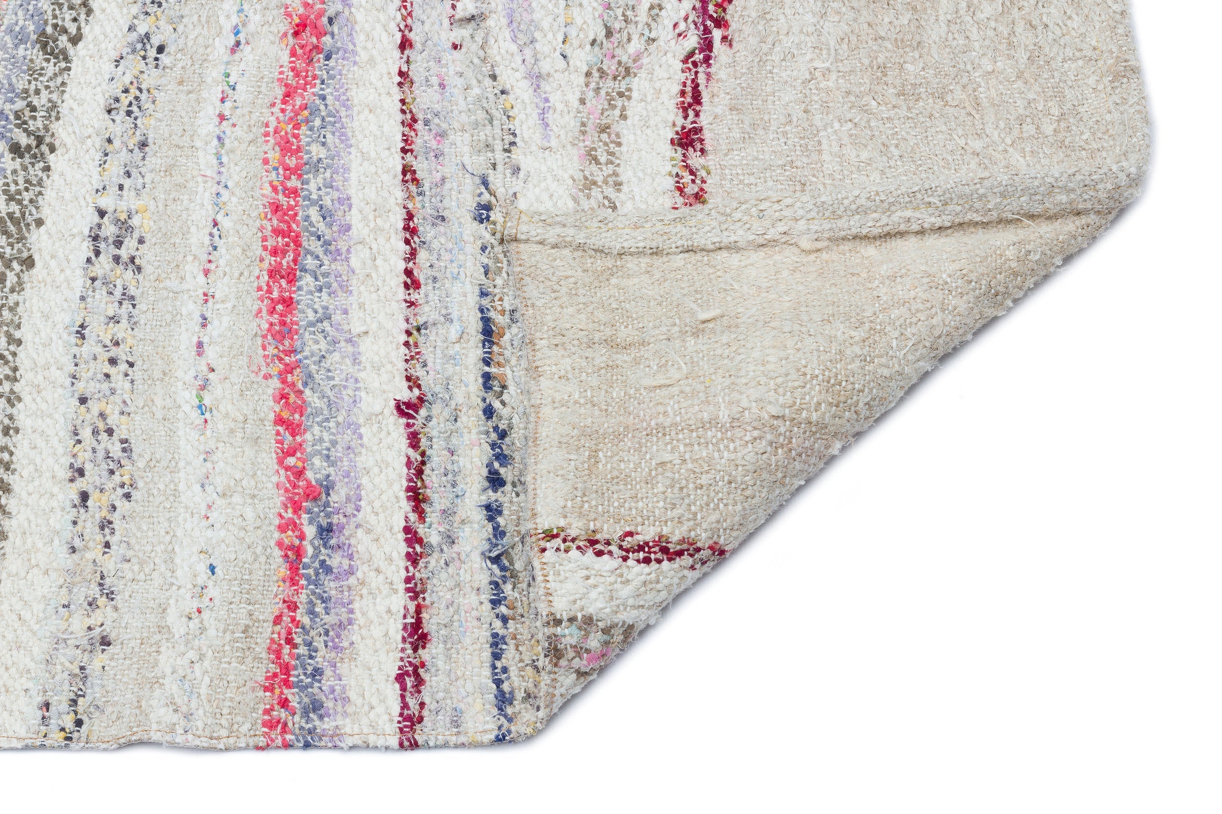 Girit Beige Striped Wool Handmade Area Rug 3'8" x 6'11"