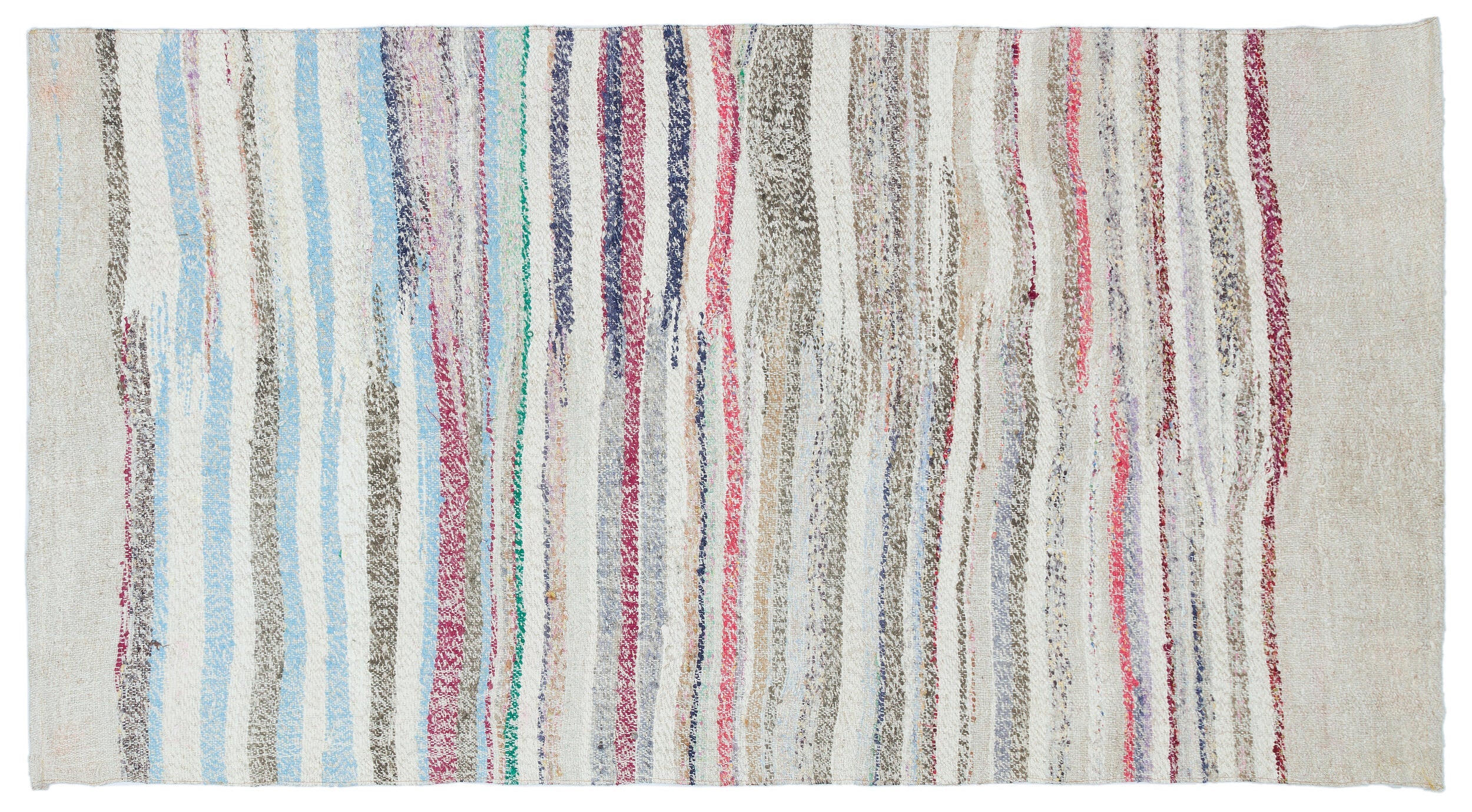 Girit Beige Striped Wool Handmade Area Rug 3'8" x 6'11"