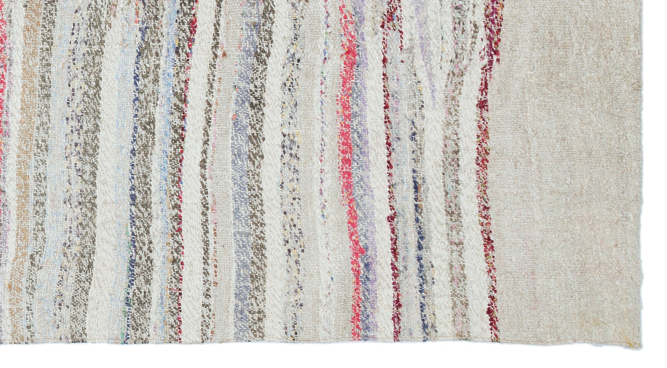 Girit Beige Striped Wool Handmade Area Rug 3'8" x 6'11"