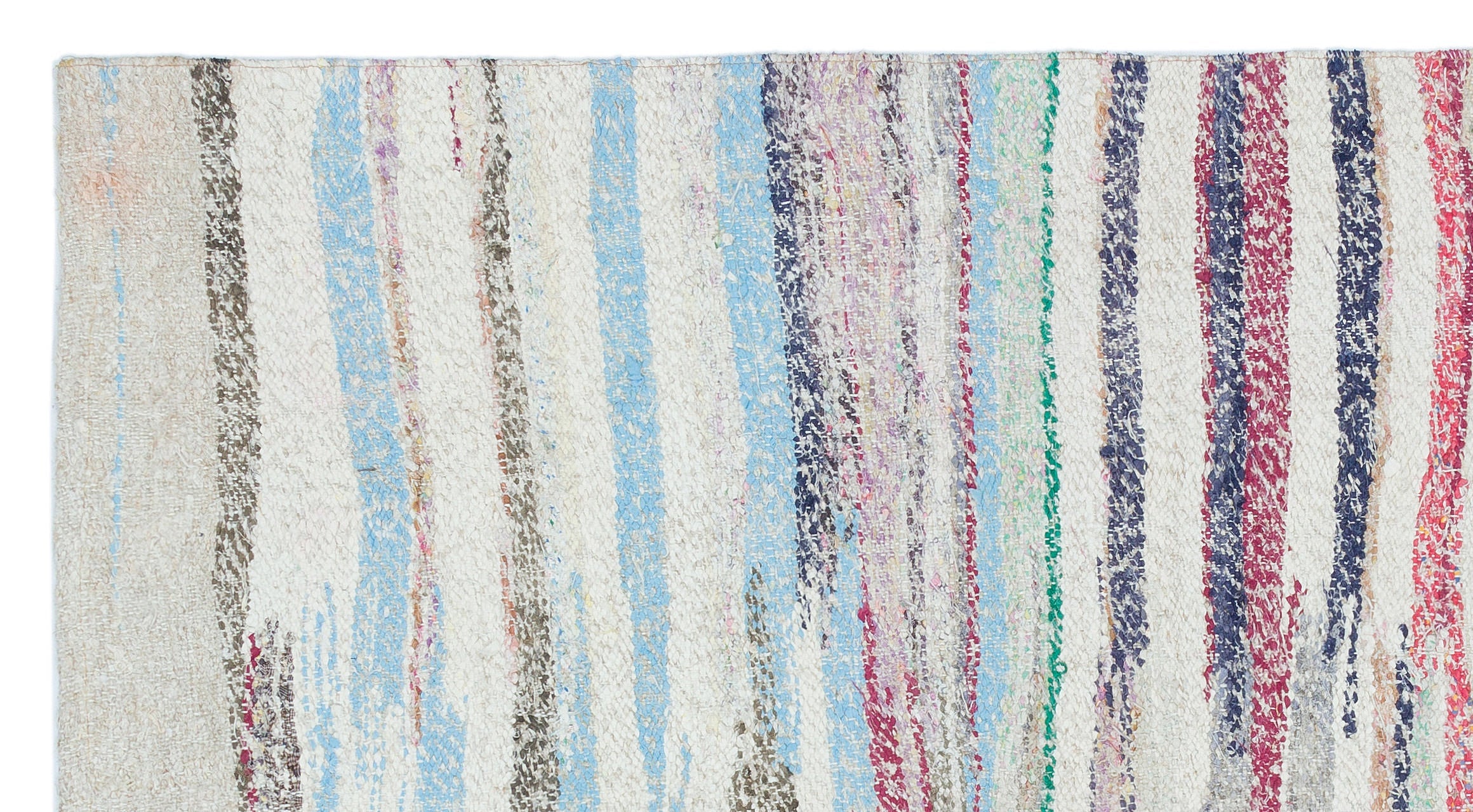 Girit Beige Striped Wool Handmade Area Rug 3'8" x 6'11"