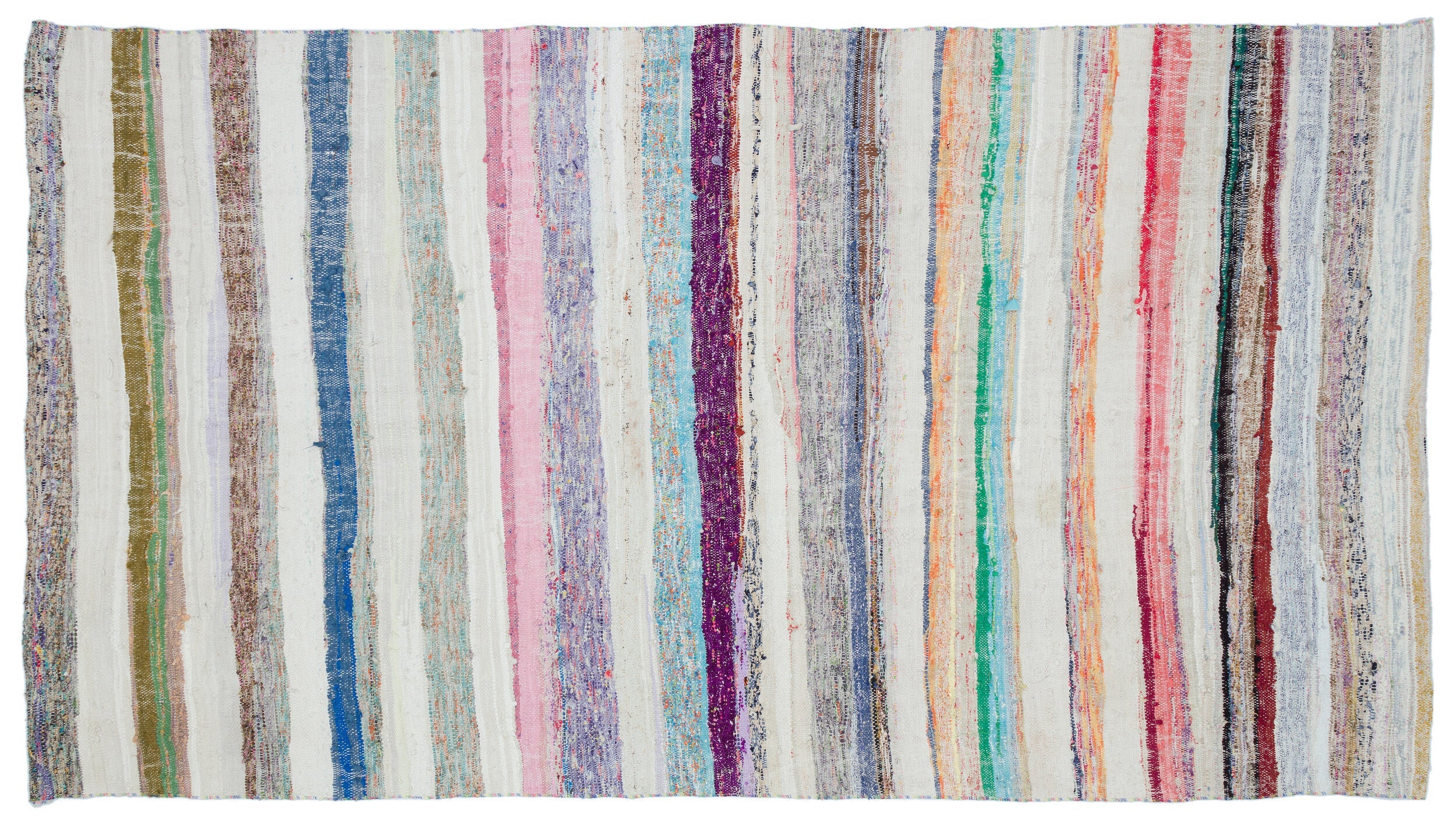Girit 32178 Beige Striped Wool Handmade Area Rug 5'3" x 9'5"