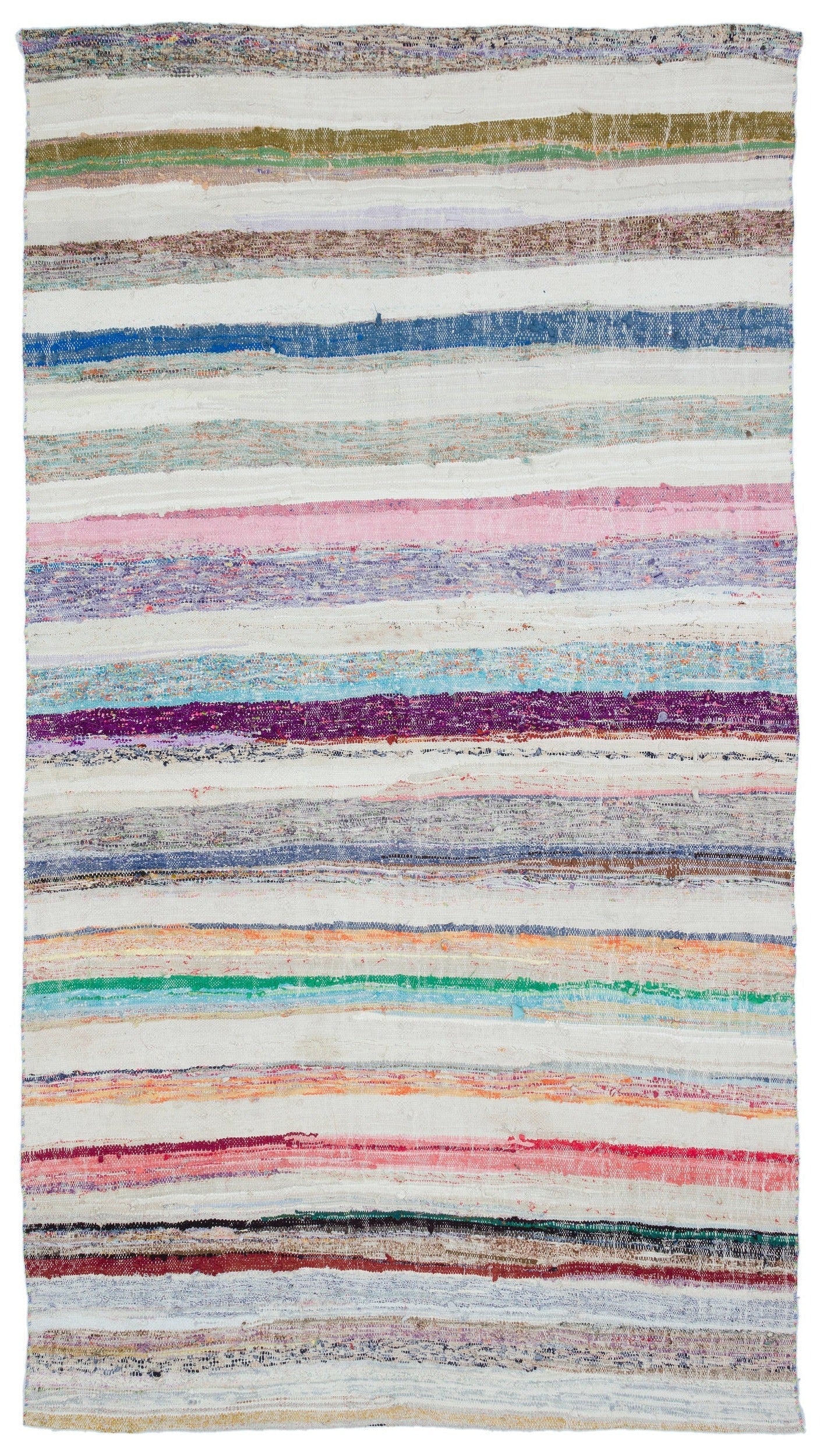 Girit 32178 Beige Striped Wool Handmade Area Rug 5'3" x 9'5"