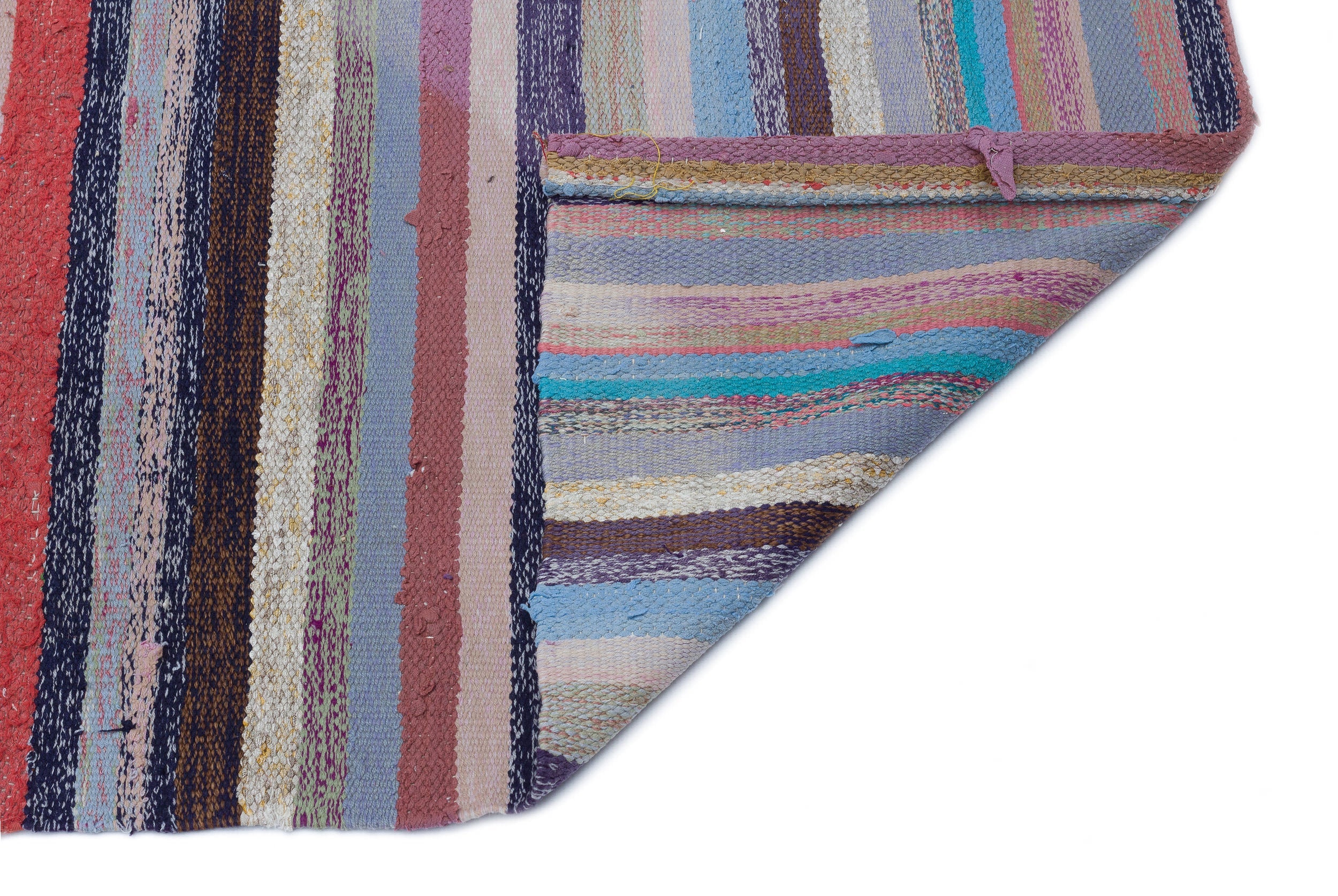 Girit Purple Striped Wool Handmade Area Rug 2'5" x 8'1"