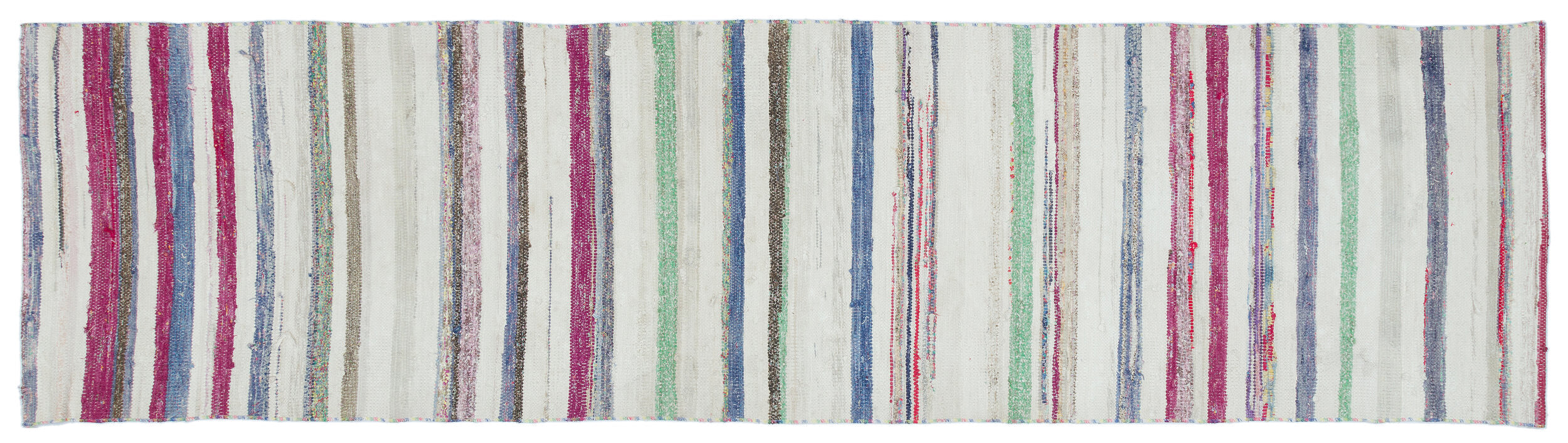 Girit Beige Striped Wool Handmade Area Rug 2'4" x 9'1"