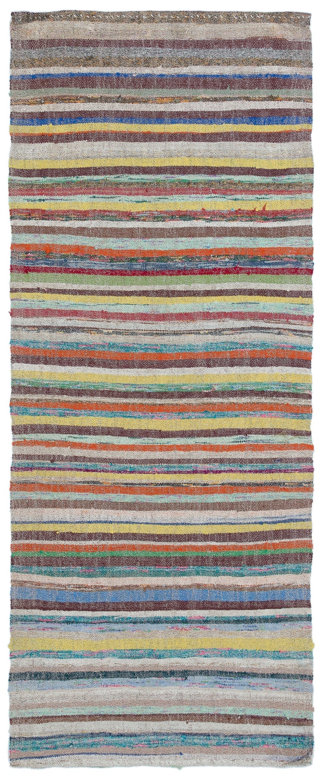 Girit Beige Striped Wool Handmade Area Rug 3'3" x 7'9"