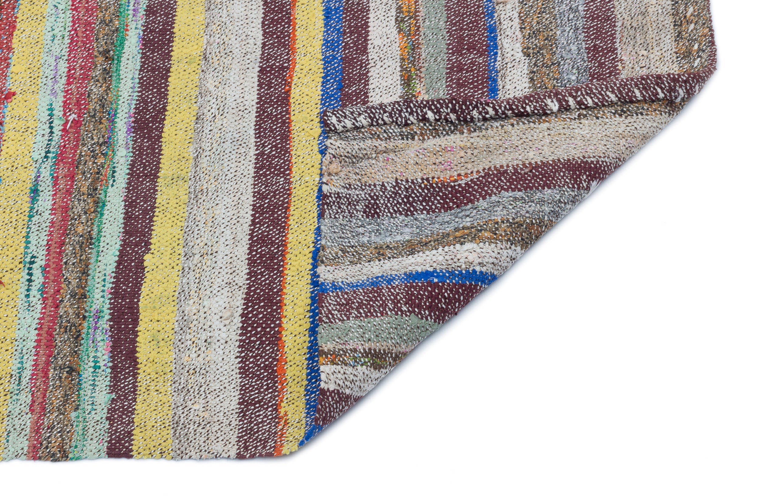 Girit Beige Striped Wool Handmade Area Rug 3'3" x 7'9"