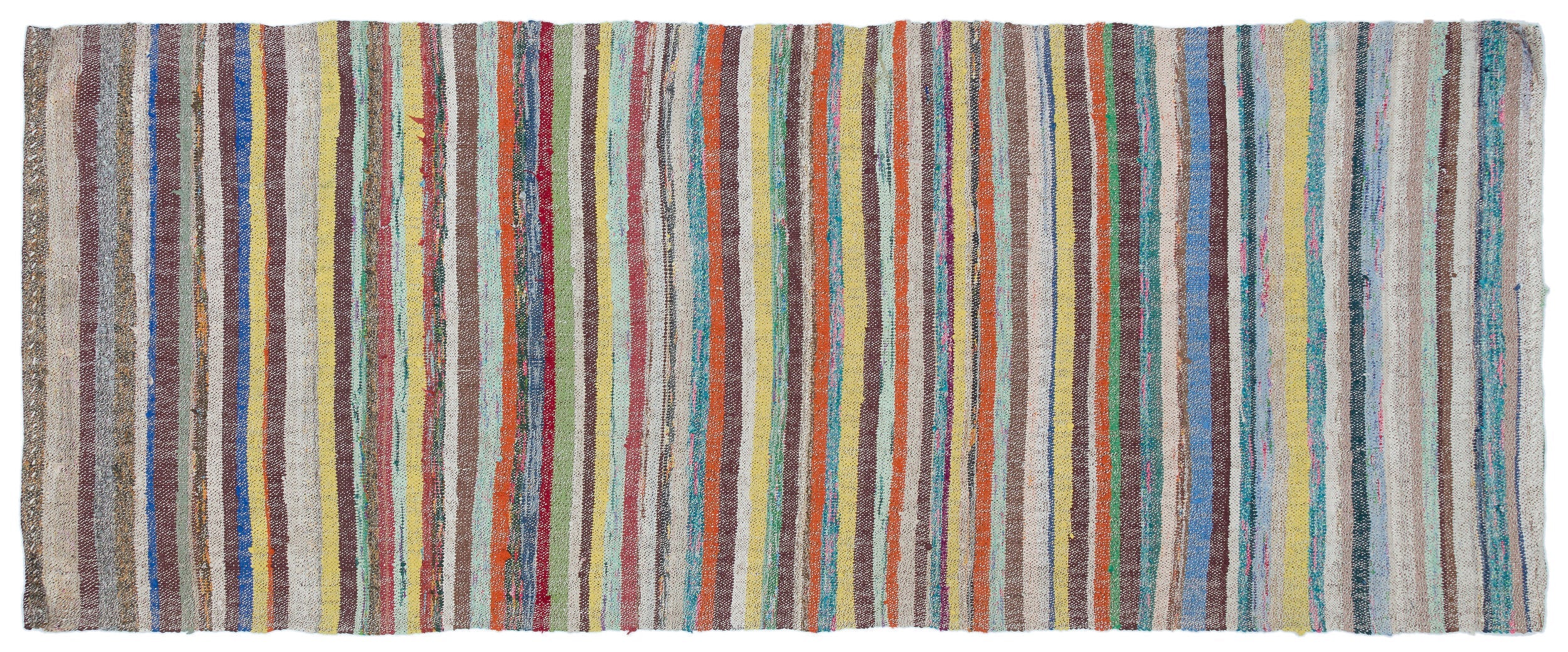 Girit Beige Striped Wool Handmade Area Rug 3'3" x 7'9"