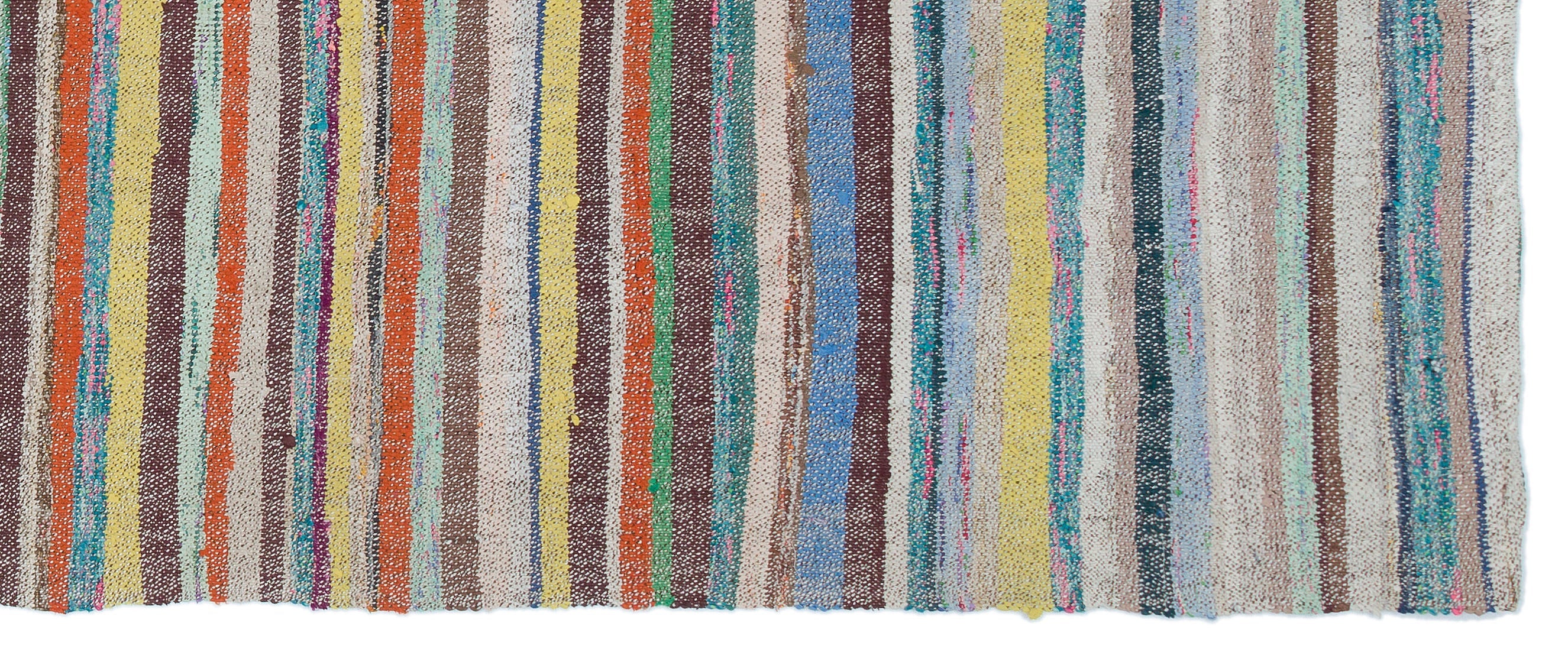 Girit Beige Striped Wool Handmade Area Rug 3'3" x 7'9"