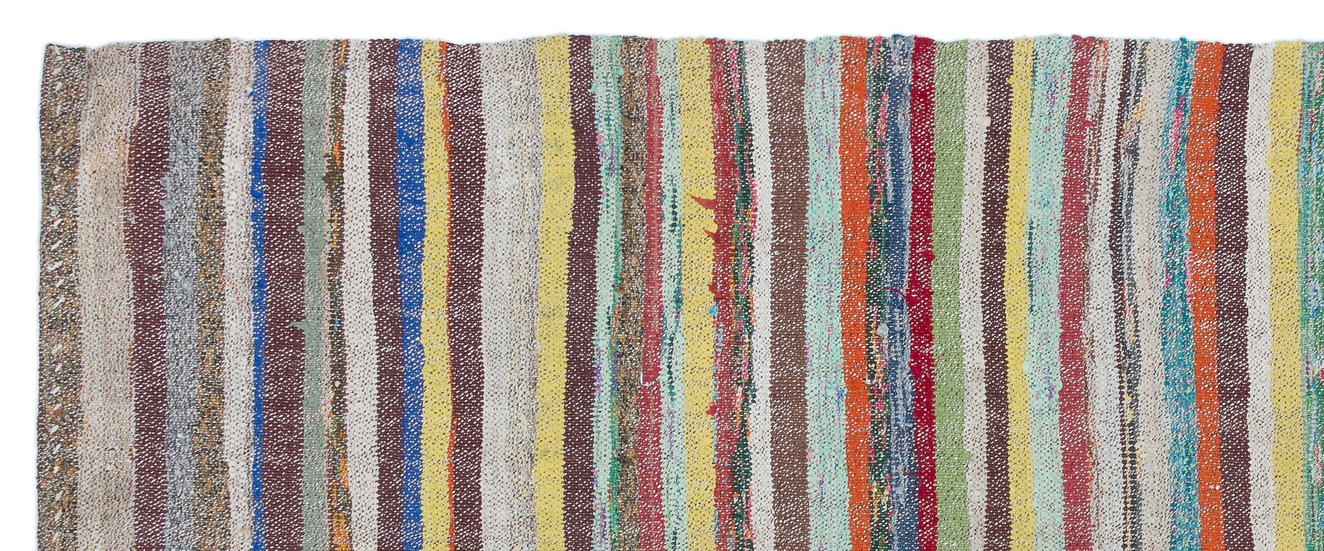 Girit Beige Striped Wool Handmade Area Rug 3'3" x 7'9"
