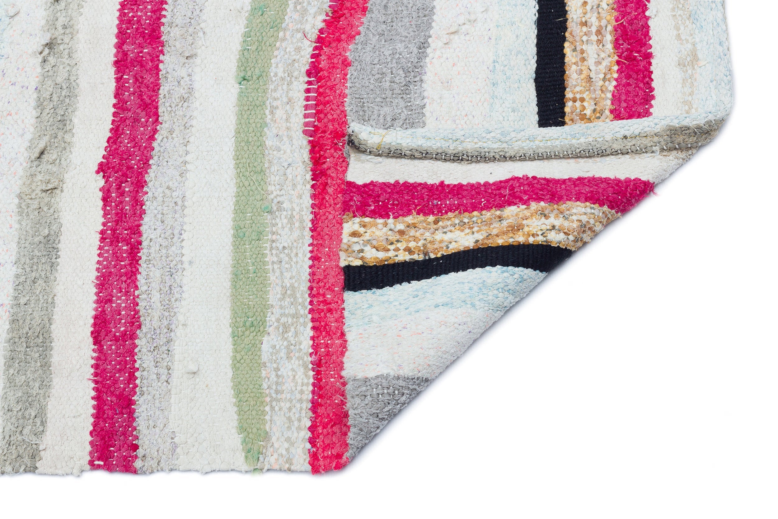 Girit White Striped Wool Handmade Area Rug 2'0" x 7'3"