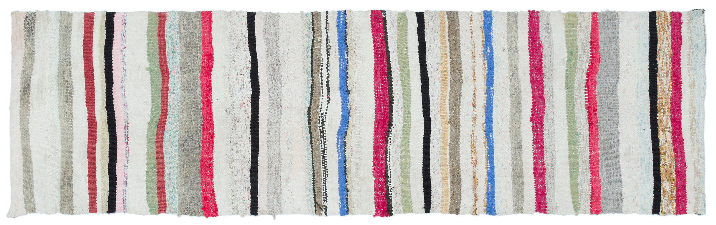 Girit White Striped Wool Handmade Area Rug 2'0" x 7'3"