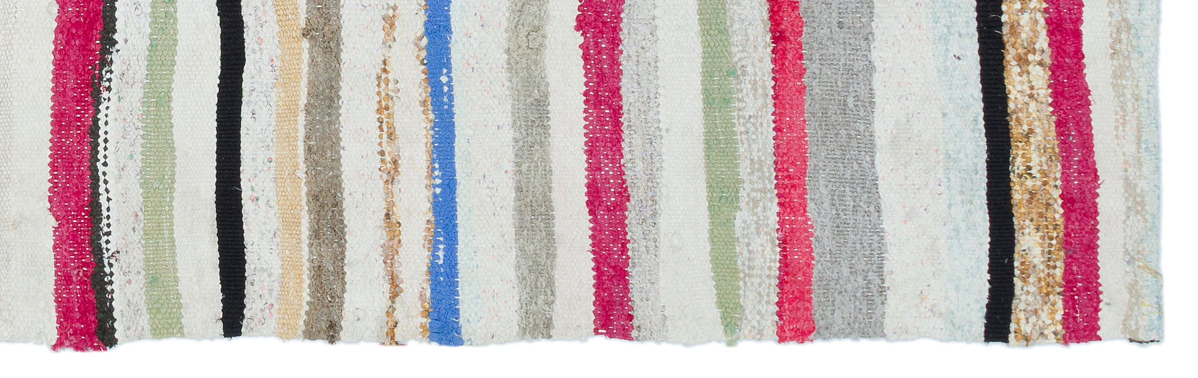 Girit White Striped Wool Handmade Area Rug 2'0" x 7'3"