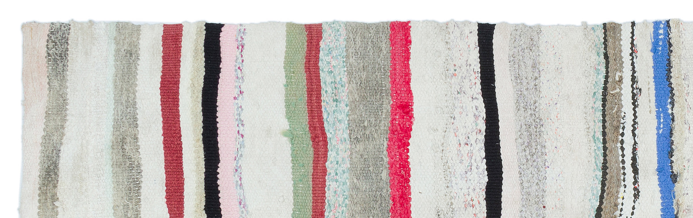 Girit White Striped Wool Handmade Area Rug 2'0" x 7'3"
