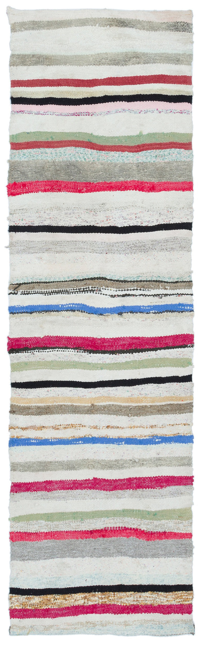 Girit White Striped Wool Handmade Area Rug 2'0" x 7'3"