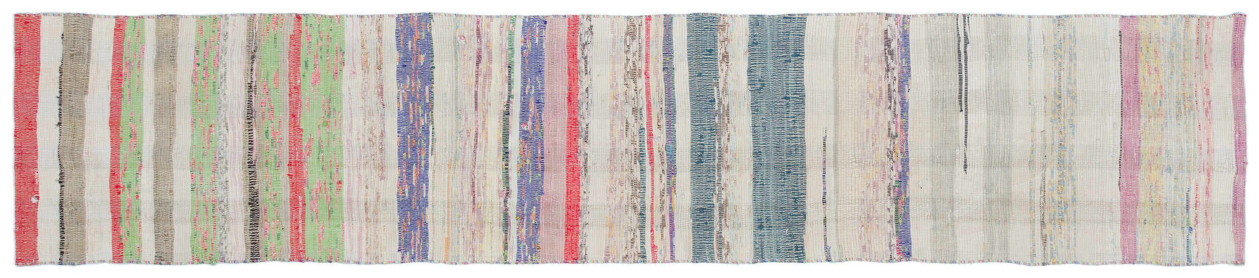 Girit Beige Striped Wool Handmade Area Rug 2'0" x 10'0"