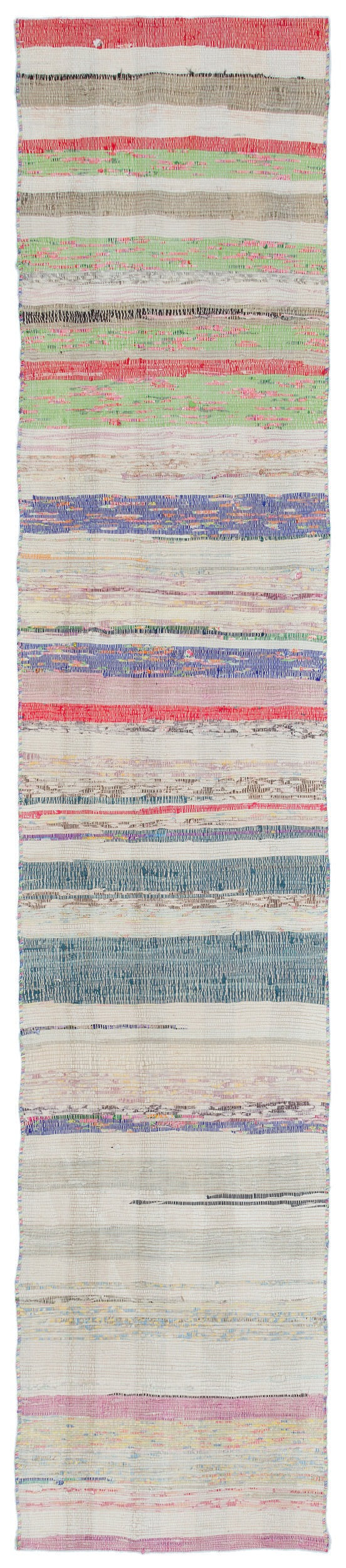 Girit Beige Striped Wool Handmade Area Rug 2'0" x 10'0"