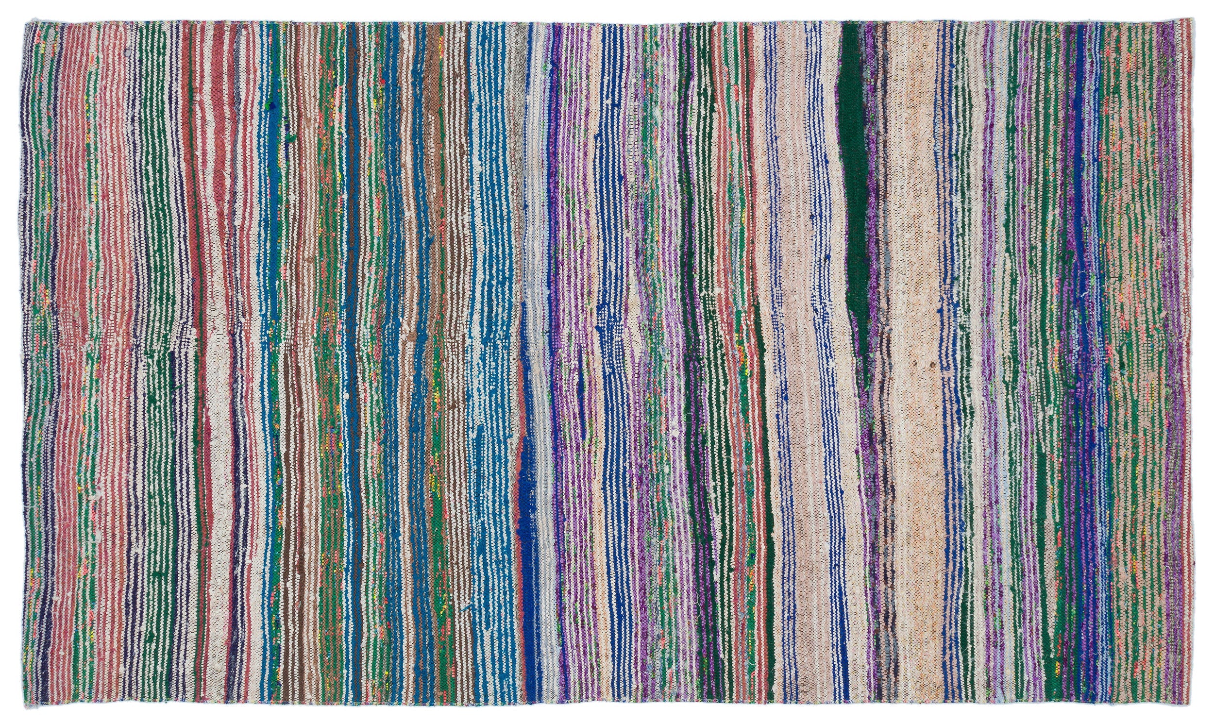 Girit Grey Striped Wool Handmade Area Rug 4'7" x 7'11"