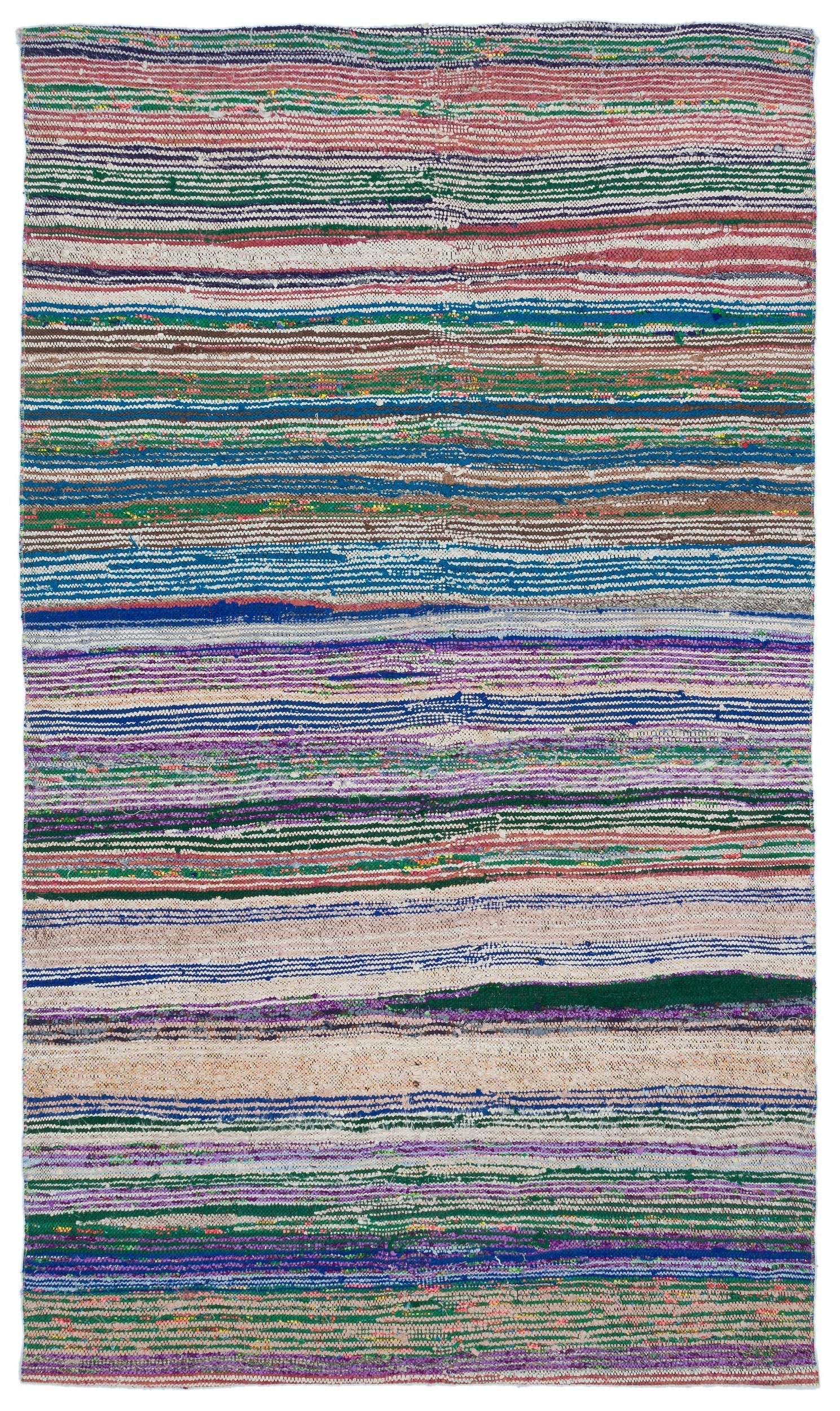Girit Grey Striped Wool Handmade Area Rug 4'7" x 7'11"