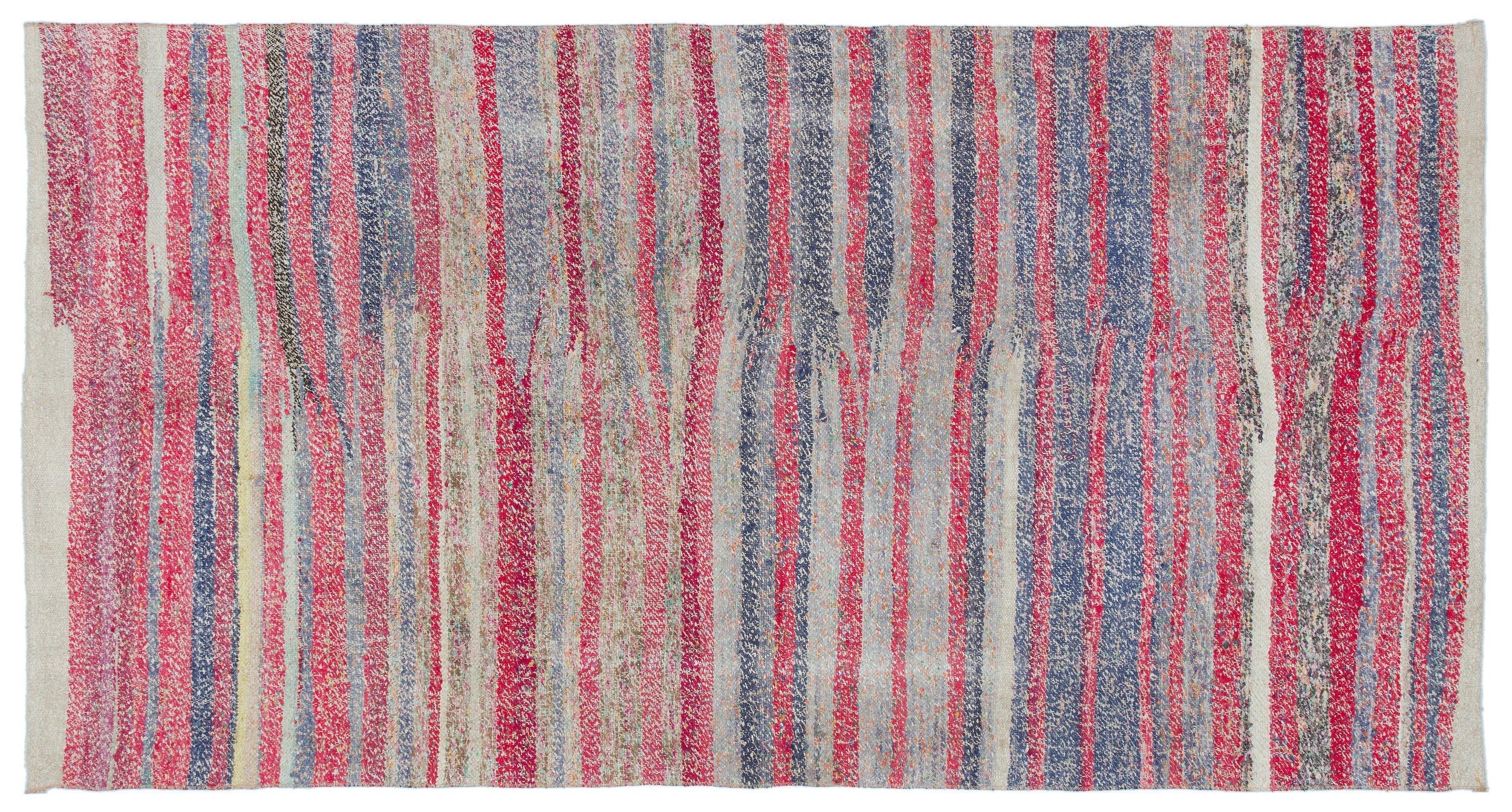 Girit Pink Striped Wool Handmade Area Rug 4'5" x 8'5"