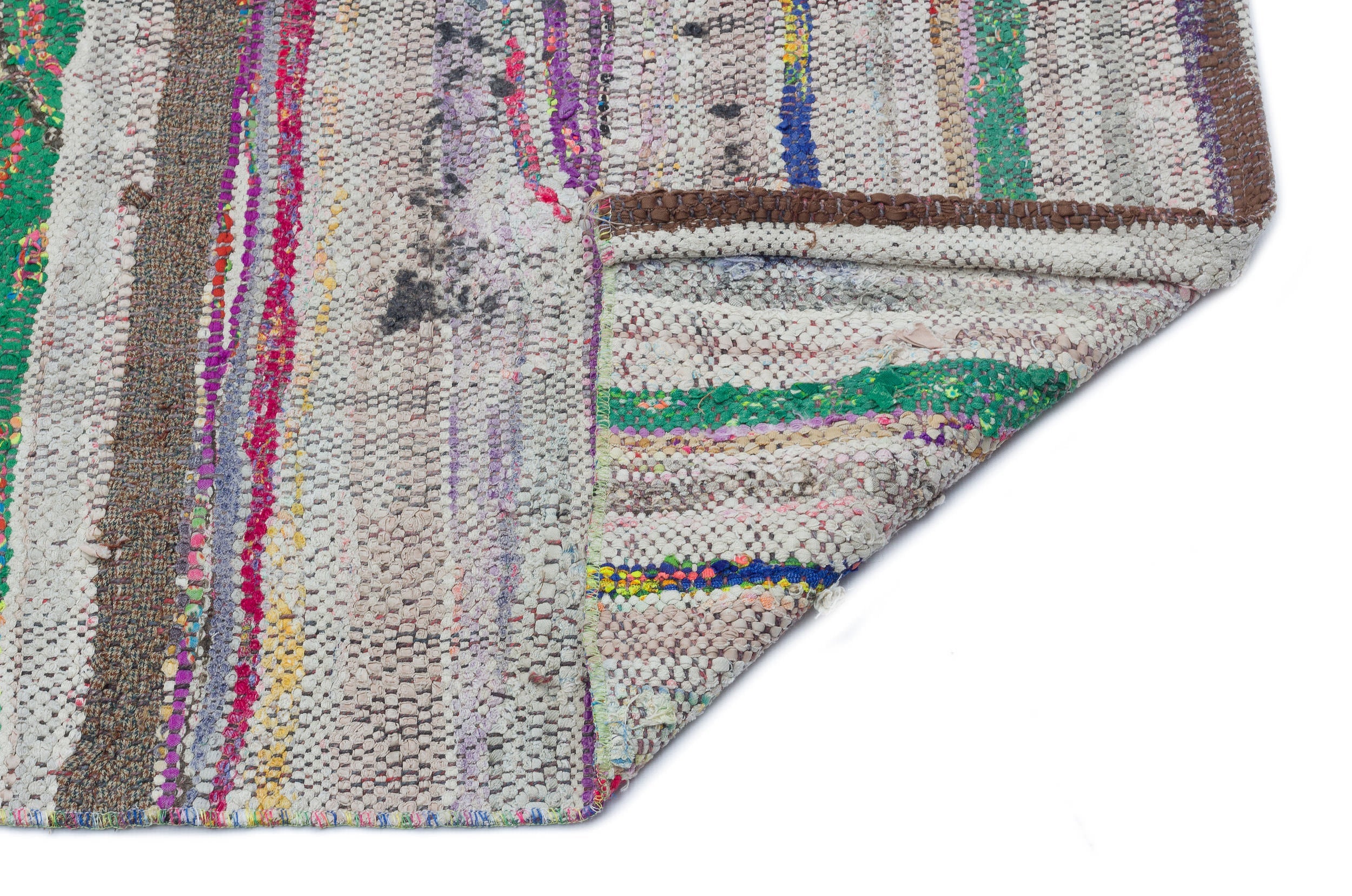 Girit Beige Striped Wool Handmade Area Rug 4'9" x 9'10"