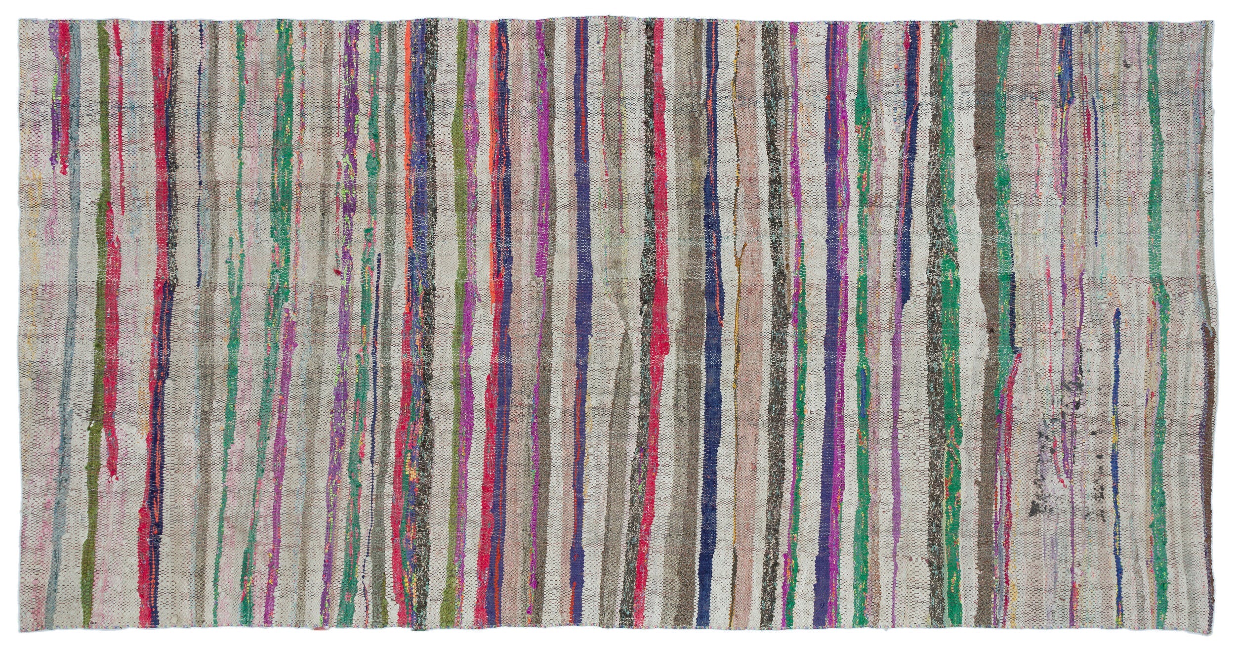 Girit Beige Striped Wool Handmade Area Rug 4'9" x 9'10"